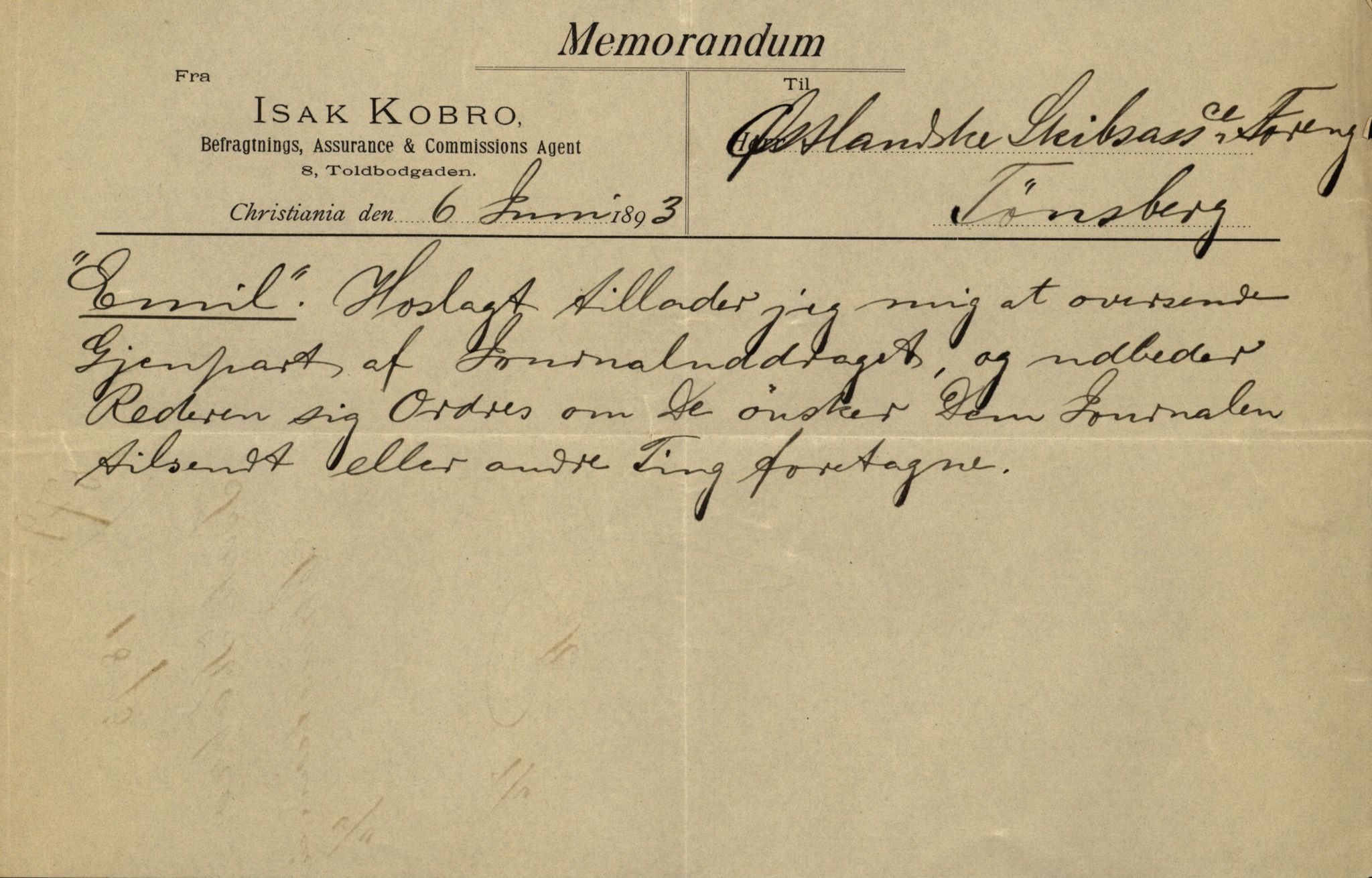 Pa 63 - Østlandske skibsassuranceforening, VEMU/A-1079/G/Ga/L0030/0002: Havaridokumenter / To venner, Emil, Empress, Enterprise, Dacapo, Dato, 1893, p. 52