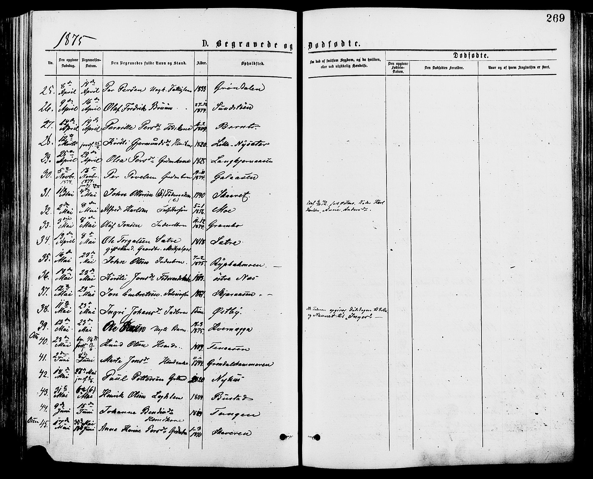 Trysil prestekontor, SAH/PREST-046/H/Ha/Haa/L0007: Parish register (official) no. 7, 1874-1880, p. 269