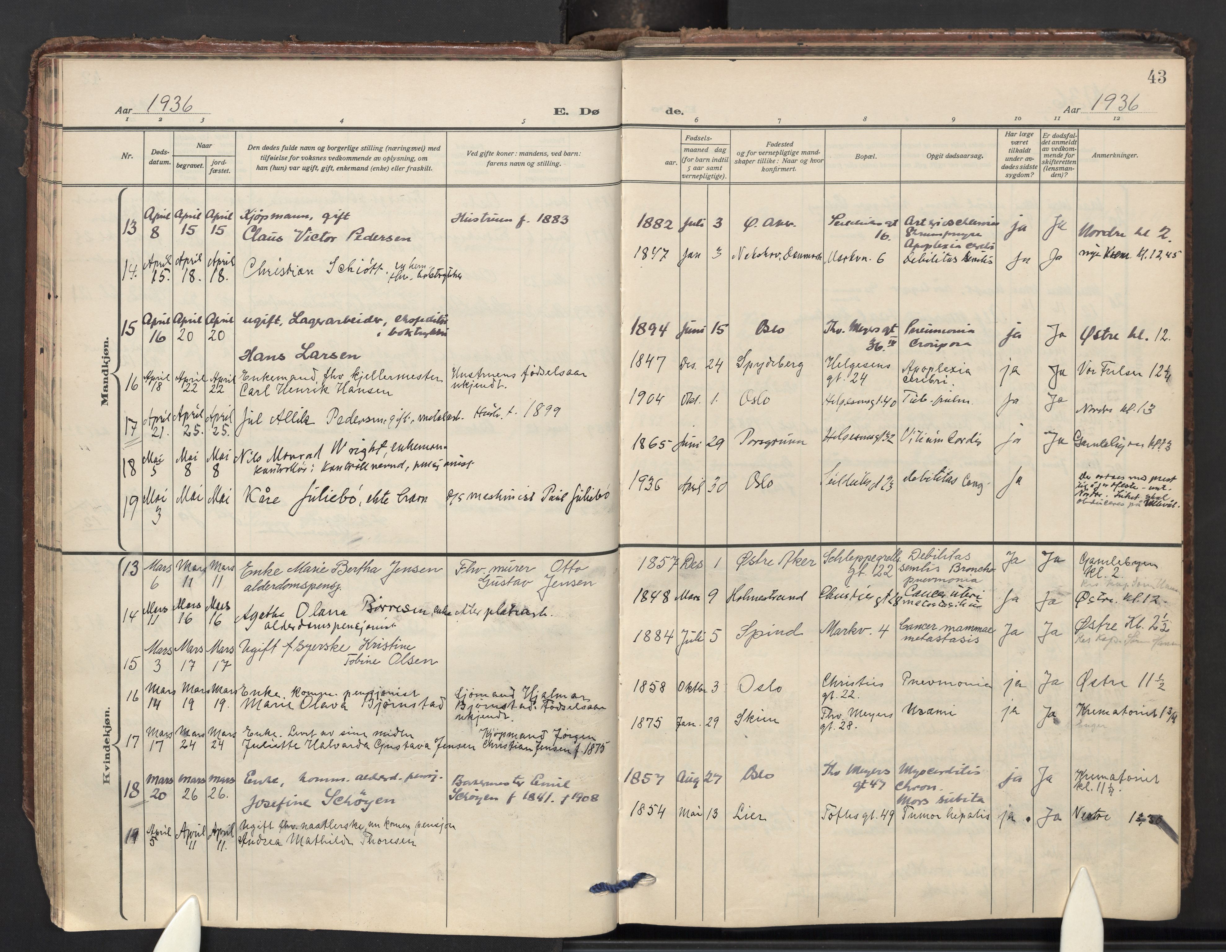 Paulus prestekontor Kirkebøker, AV/SAO-A-10871/F/Fa/L0029: Parish register (official) no. 29, 1932-1954, p. 43
