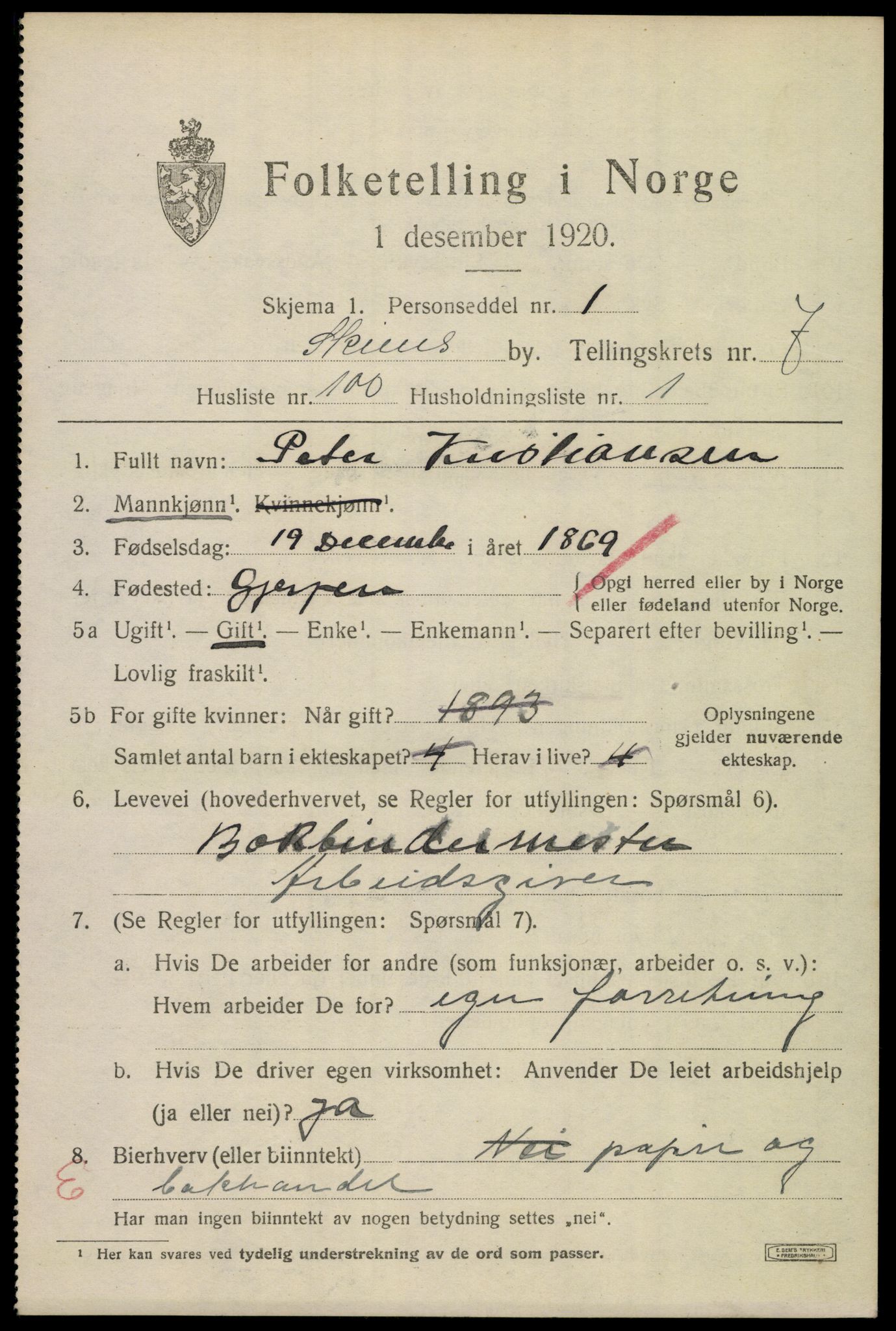 SAKO, 1920 census for Skien, 1920, p. 26616