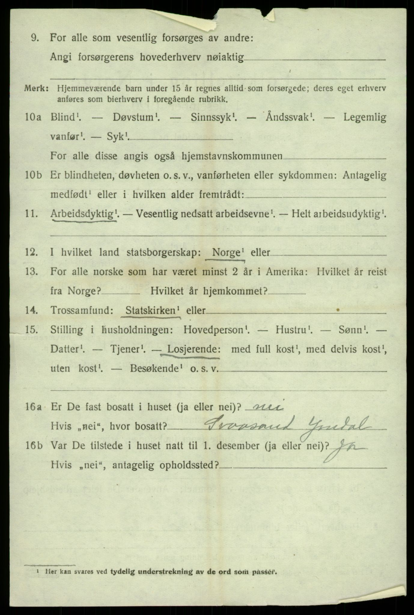 SAB, 1920 census for Jondal, 1920, p. 2207