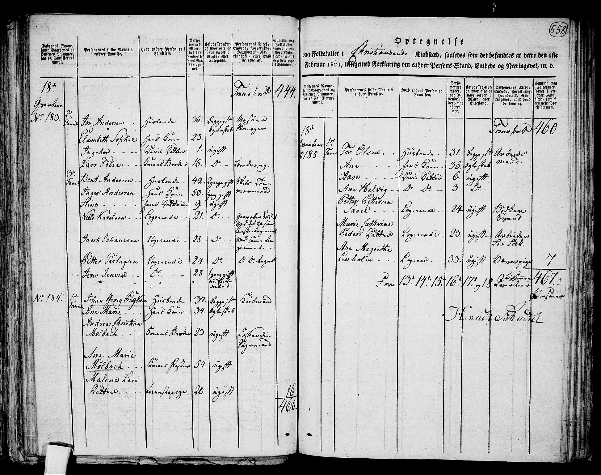 RA, 1801 census for 1001P Kristiansand, 1801, p. 557b-558a