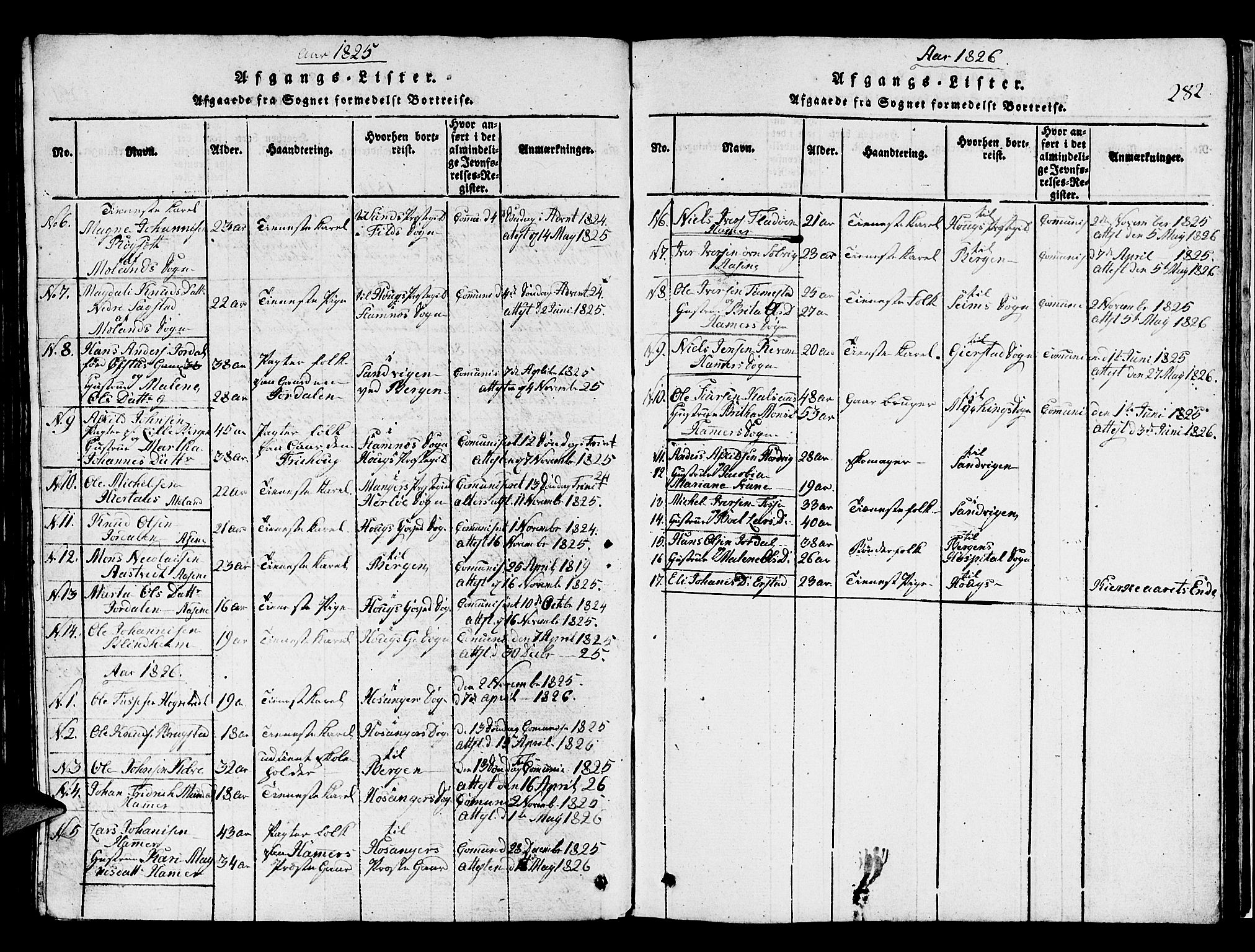 Hamre sokneprestembete, SAB/A-75501/H/Ha/Hab: Parish register (copy) no. A 1, 1816-1826, p. 282