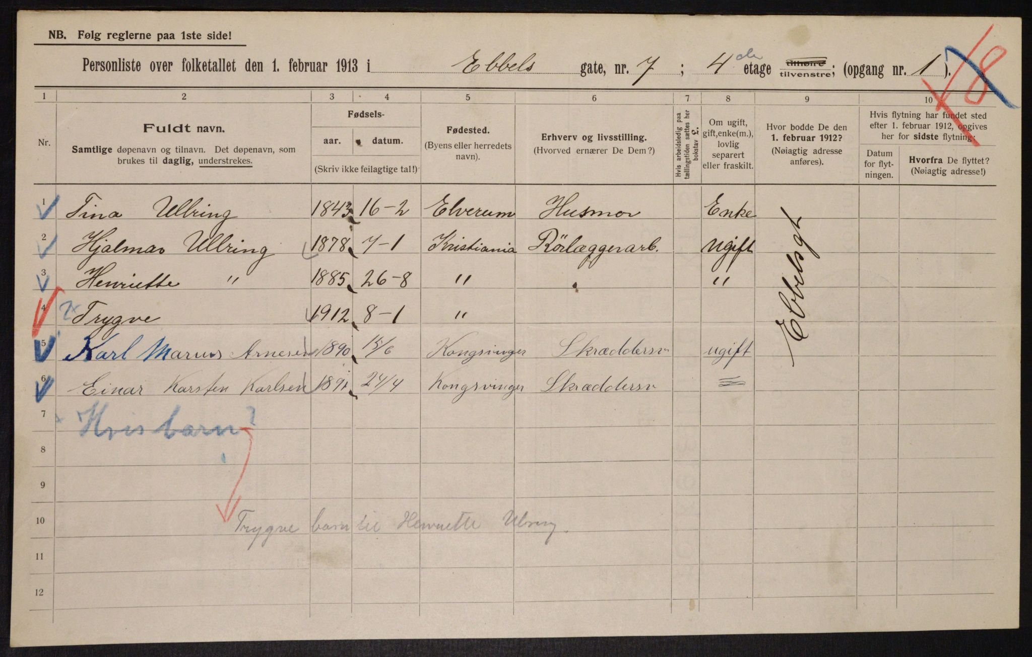 OBA, Municipal Census 1913 for Kristiania, 1913, p. 18256