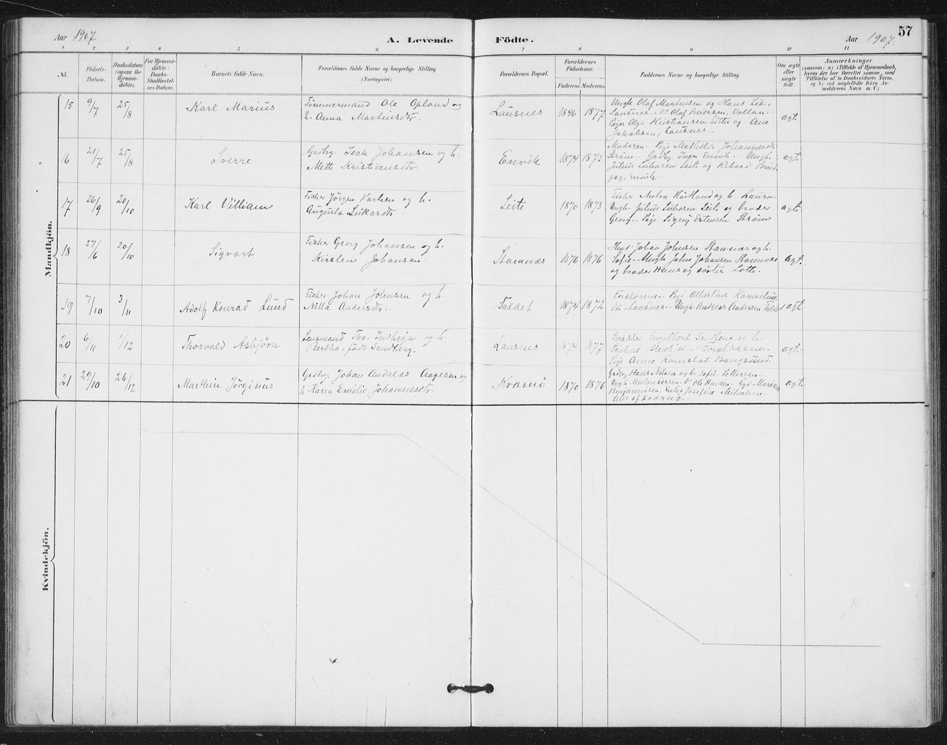 Ministerialprotokoller, klokkerbøker og fødselsregistre - Nord-Trøndelag, AV/SAT-A-1458/772/L0603: Parish register (official) no. 772A01, 1885-1912, p. 57