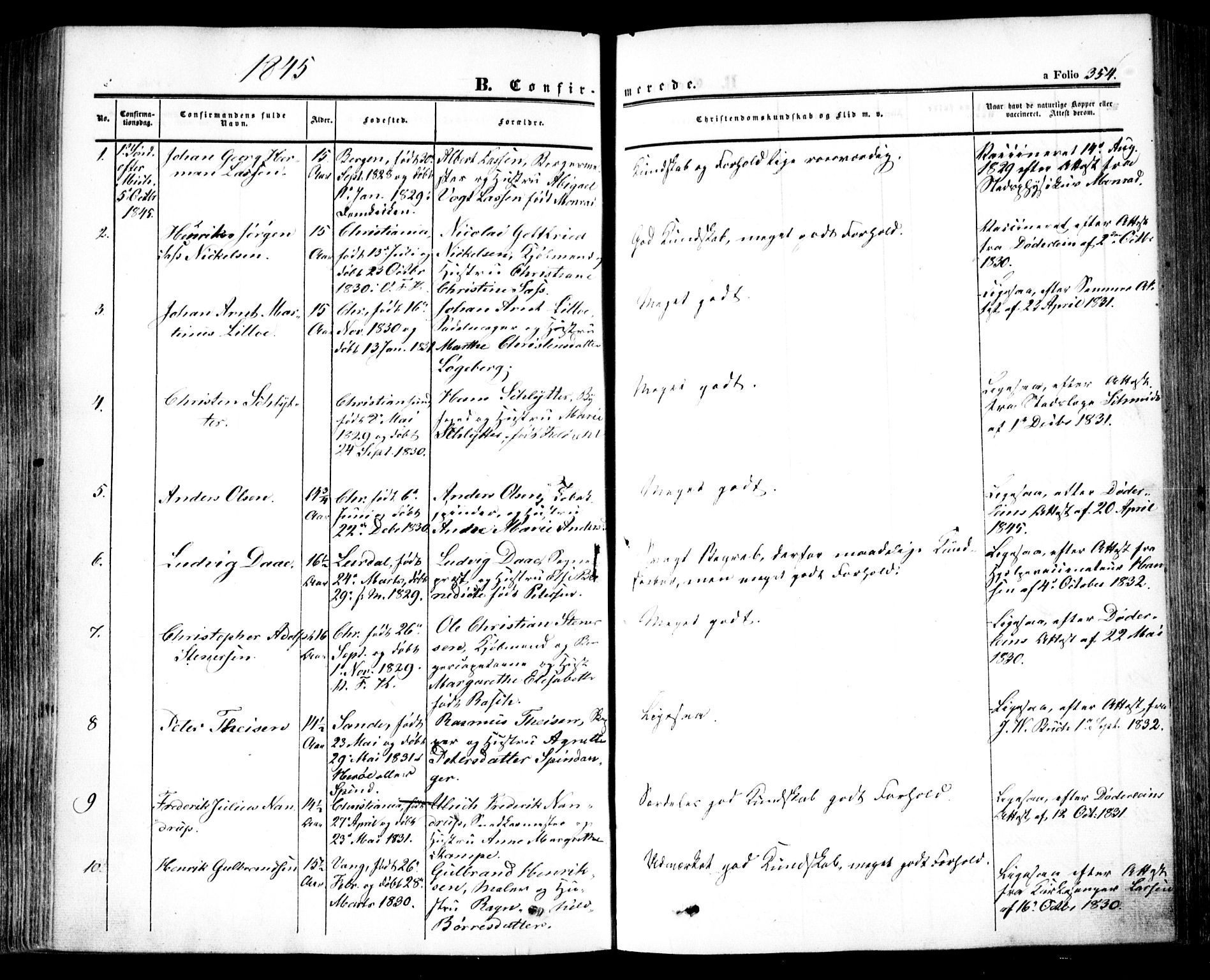 Oslo domkirke Kirkebøker, SAO/A-10752/F/Fa/L0013: Parish register (official) no. 13, 1844-1864, p. 354