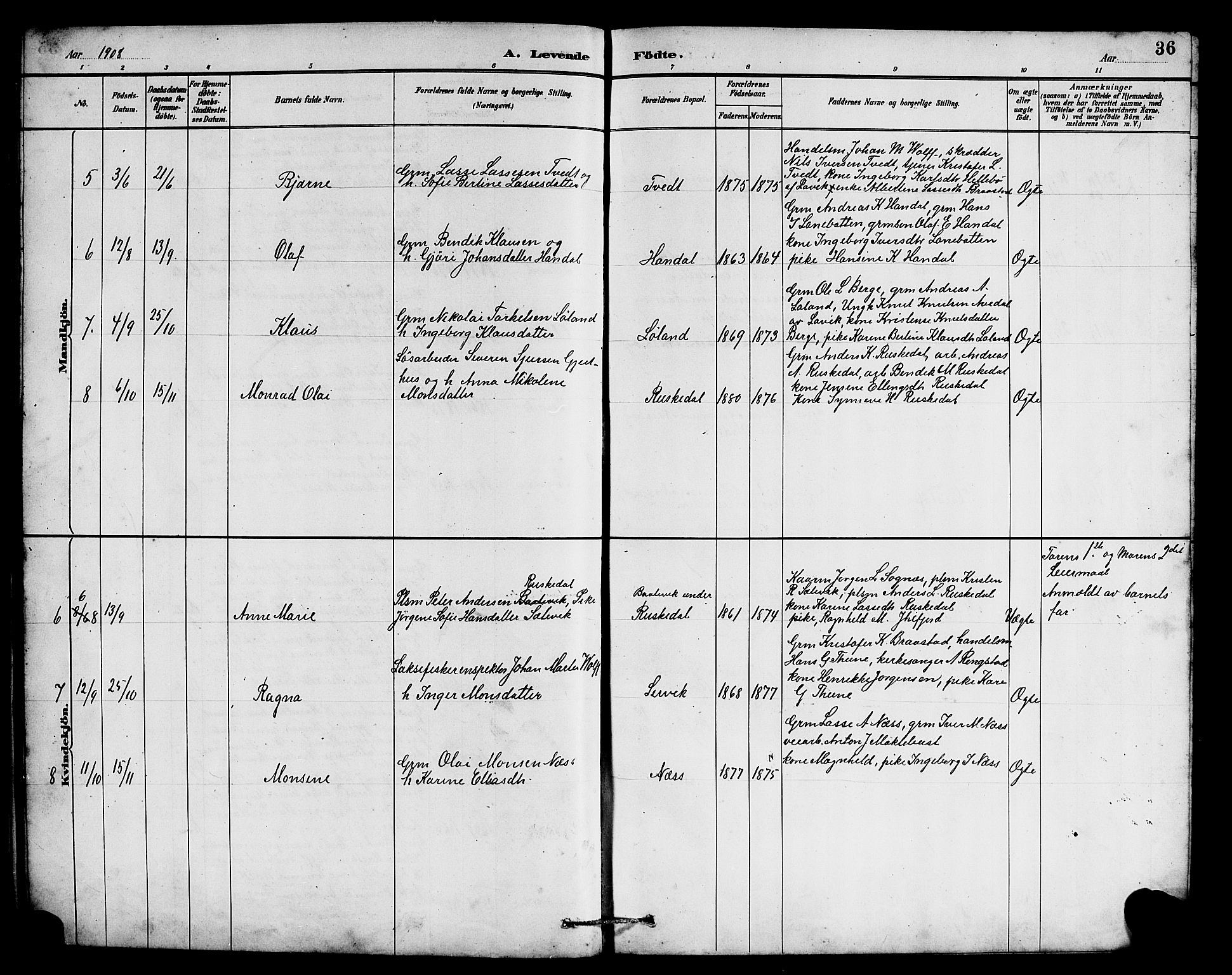 Hyllestad sokneprestembete, AV/SAB-A-80401: Parish register (copy) no. B 2, 1889-1915, p. 36