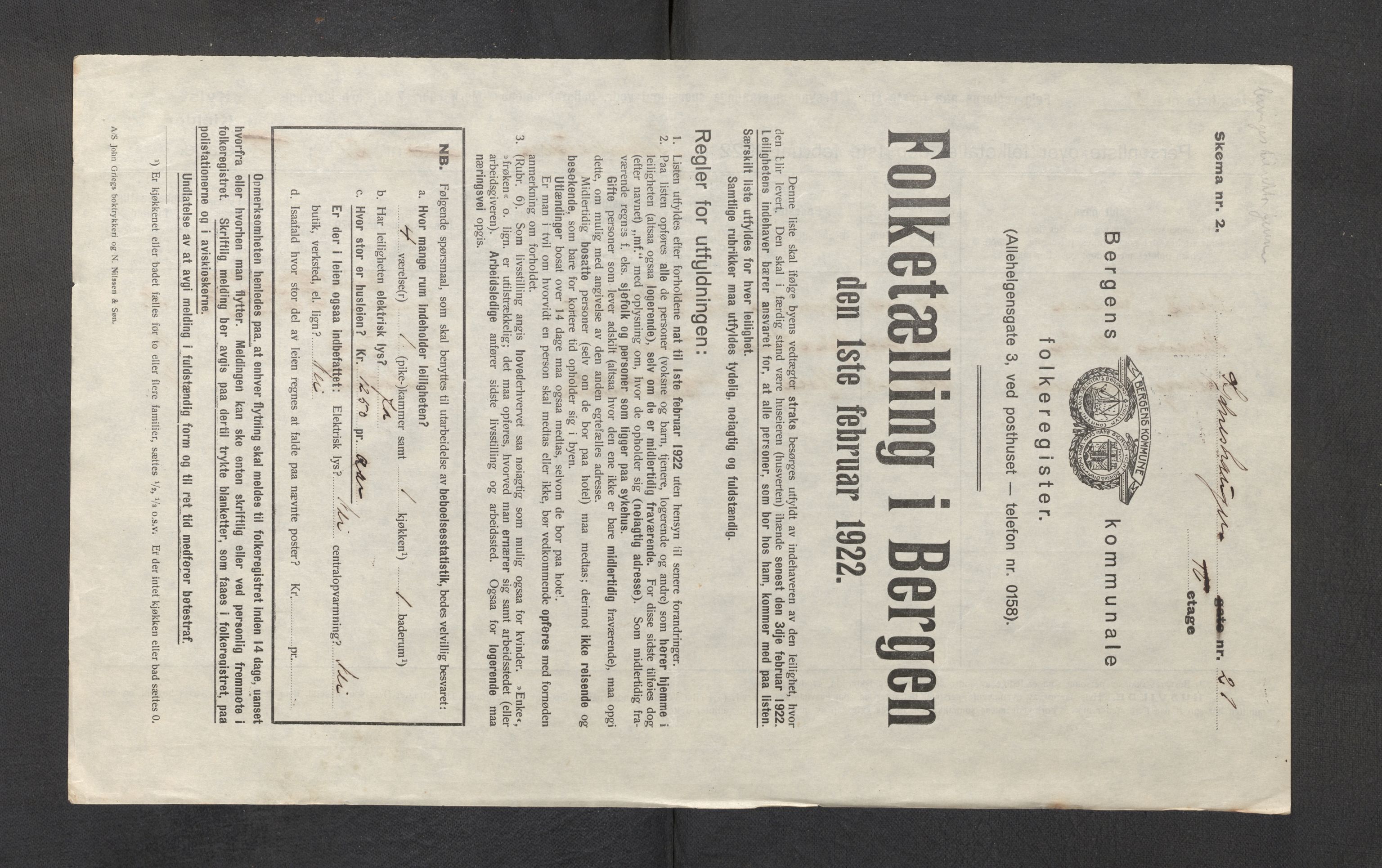 SAB, Municipal Census 1922 for Bergen, 1922, p. 42461