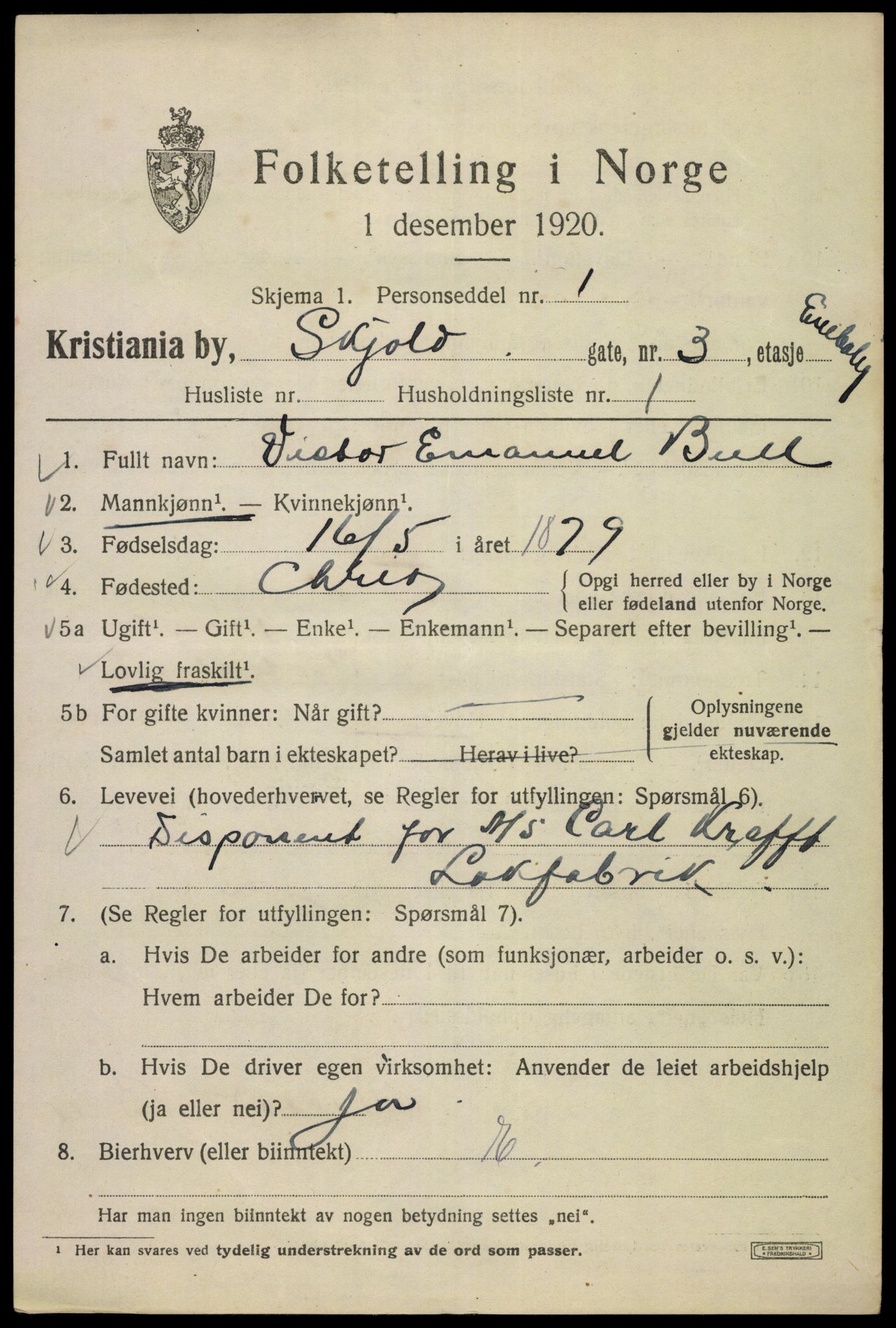 SAO, 1920 census for Kristiania, 1920, p. 514543