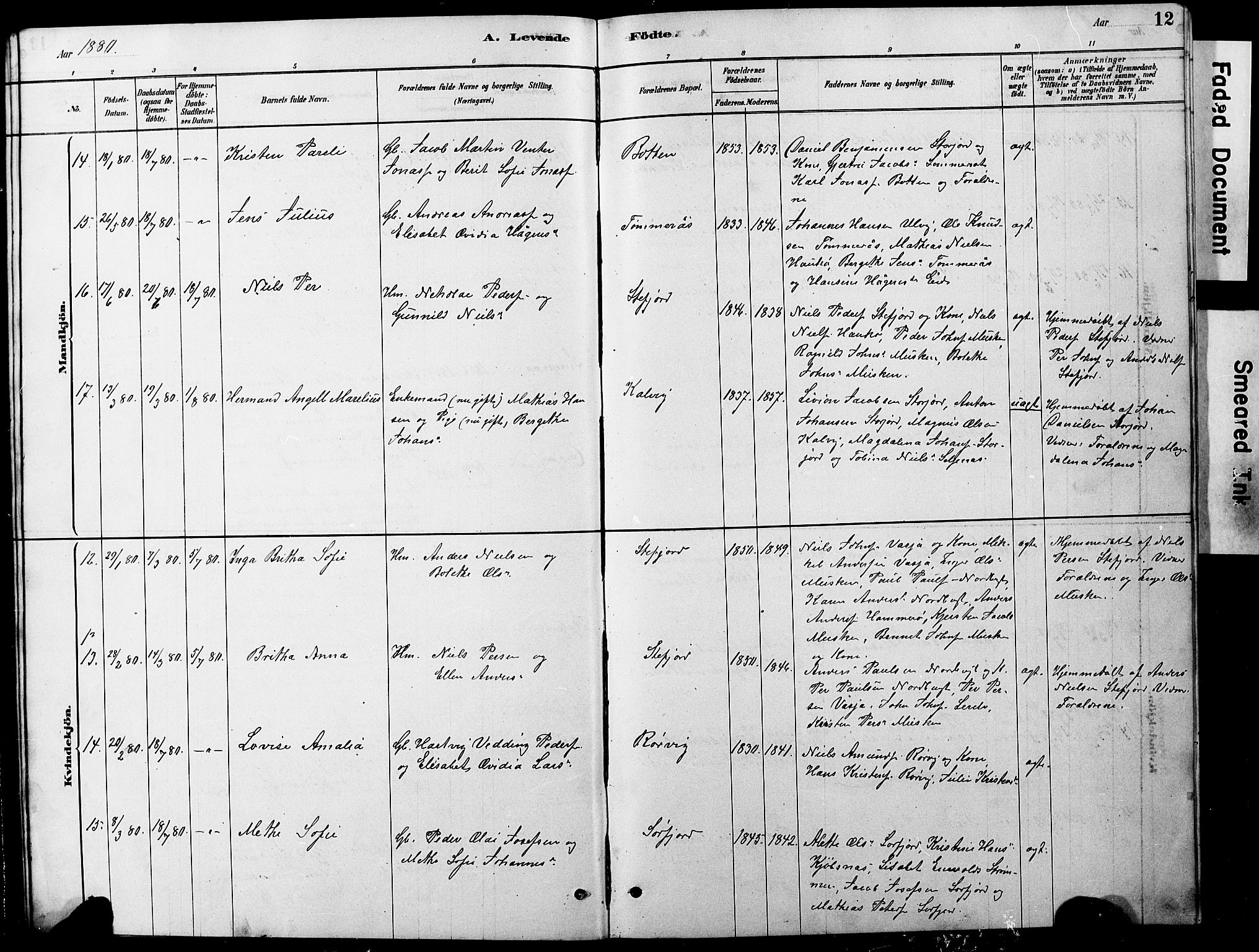 Ministerialprotokoller, klokkerbøker og fødselsregistre - Nordland, AV/SAT-A-1459/861/L0875: Parish register (copy) no. 861C01, 1879-1887, p. 12