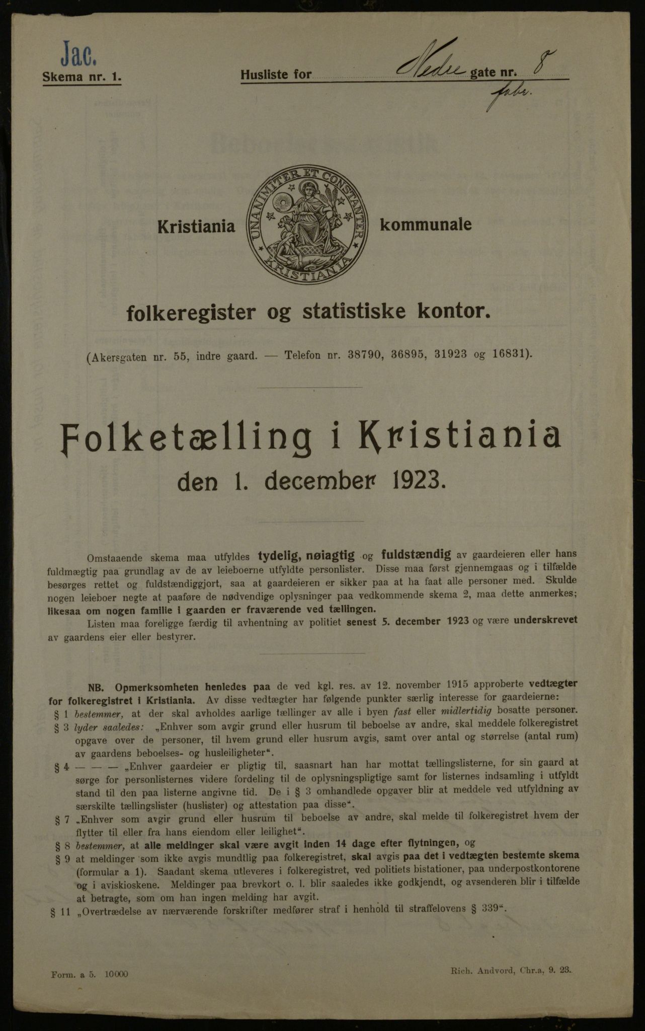 OBA, Municipal Census 1923 for Kristiania, 1923, p. 76162