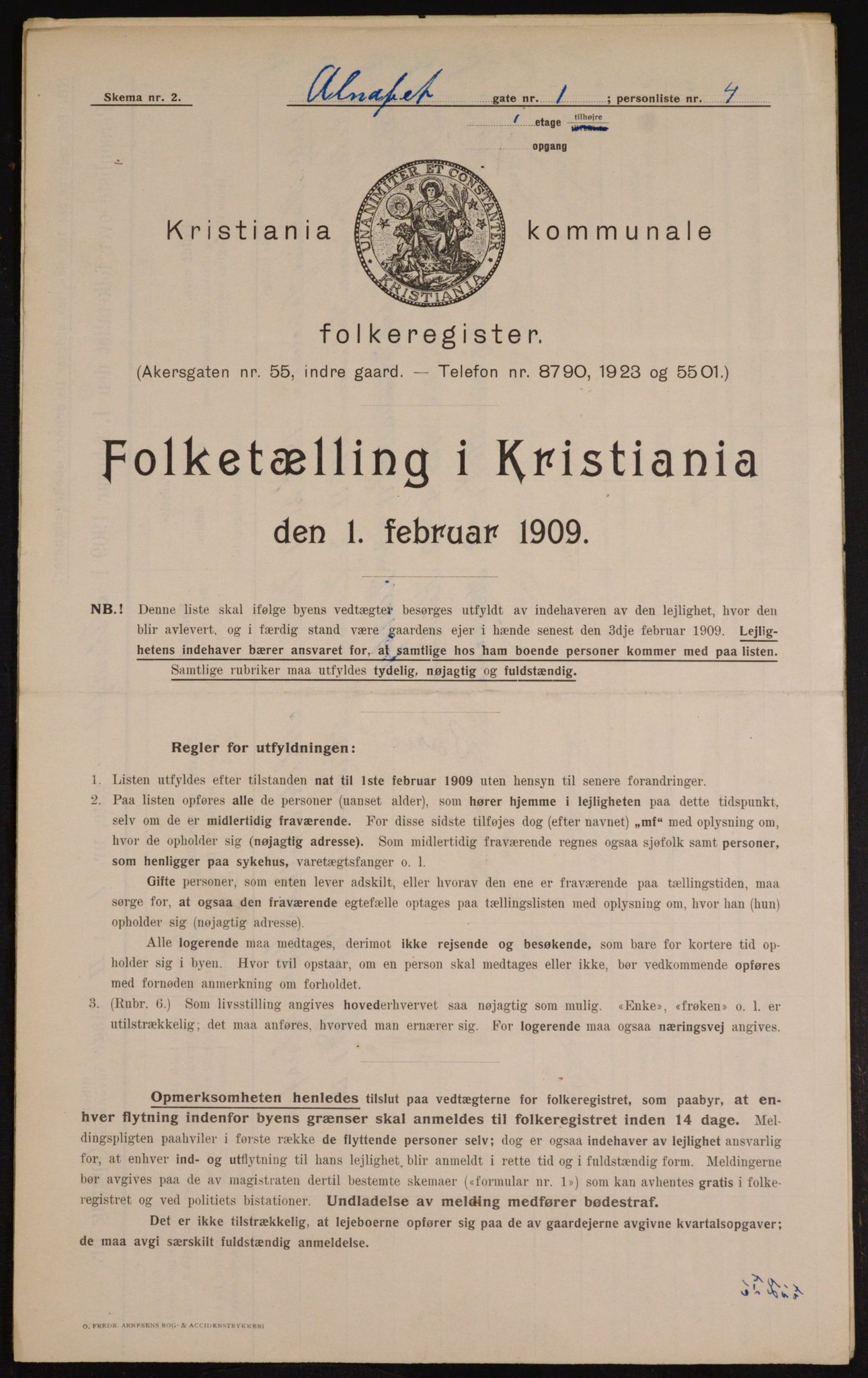 OBA, Municipal Census 1909 for Kristiania, 1909, p. 1036