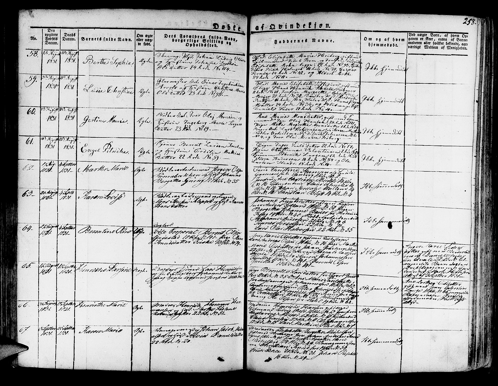 Korskirken sokneprestembete, AV/SAB-A-76101/H/Haa/L0014: Parish register (official) no. A 14, 1823-1835, p. 258