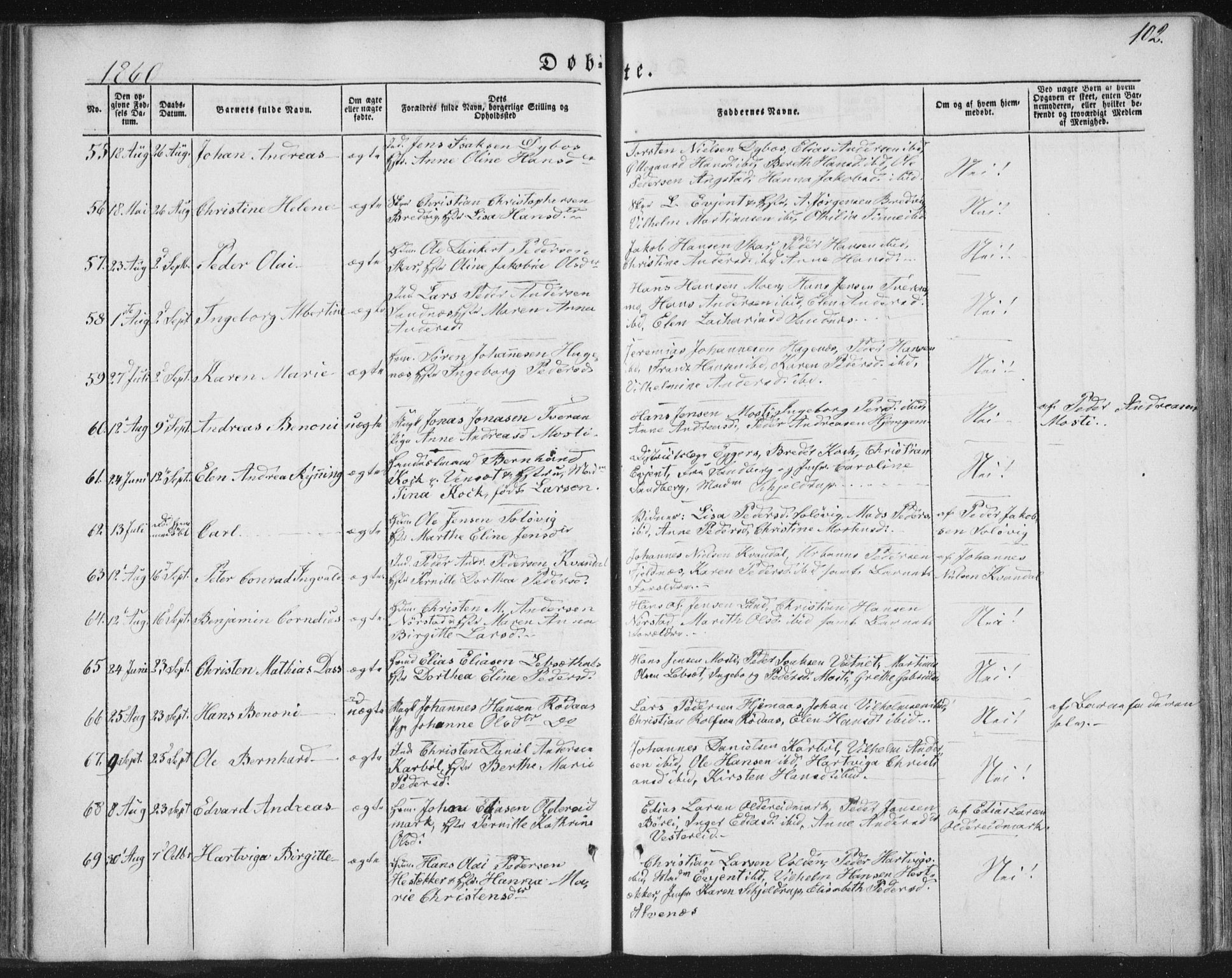 Ministerialprotokoller, klokkerbøker og fødselsregistre - Nordland, SAT/A-1459/852/L0738: Parish register (official) no. 852A08, 1849-1865, p. 102