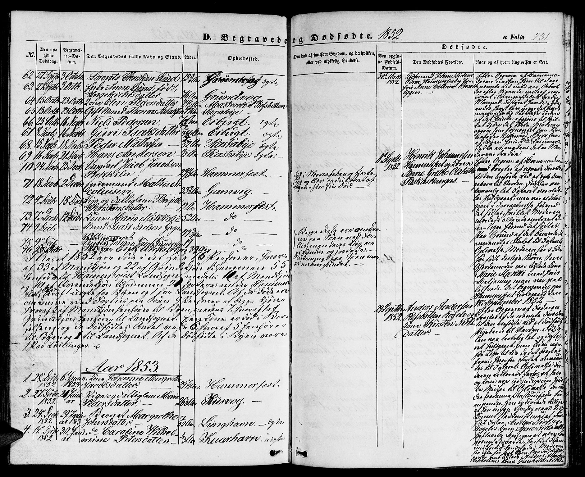 Hammerfest sokneprestkontor, SATØ/S-1347/H/Hb/L0002.klokk: Parish register (copy) no. 2, 1851-1861, p. 231