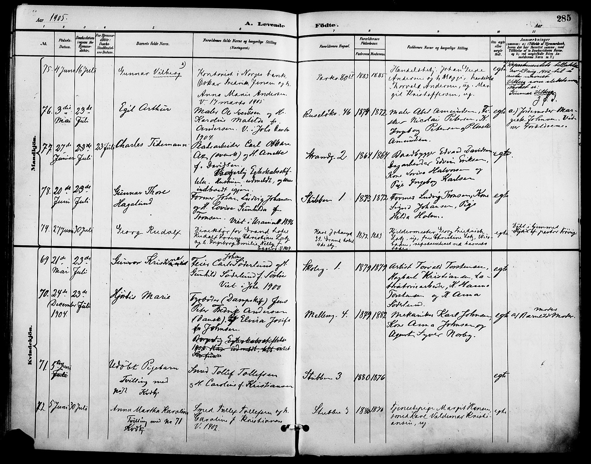 Johannes prestekontor Kirkebøker, SAO/A-10852/F/Fa/L0007: Parish register (official) no. 7, 1896-1905, p. 285