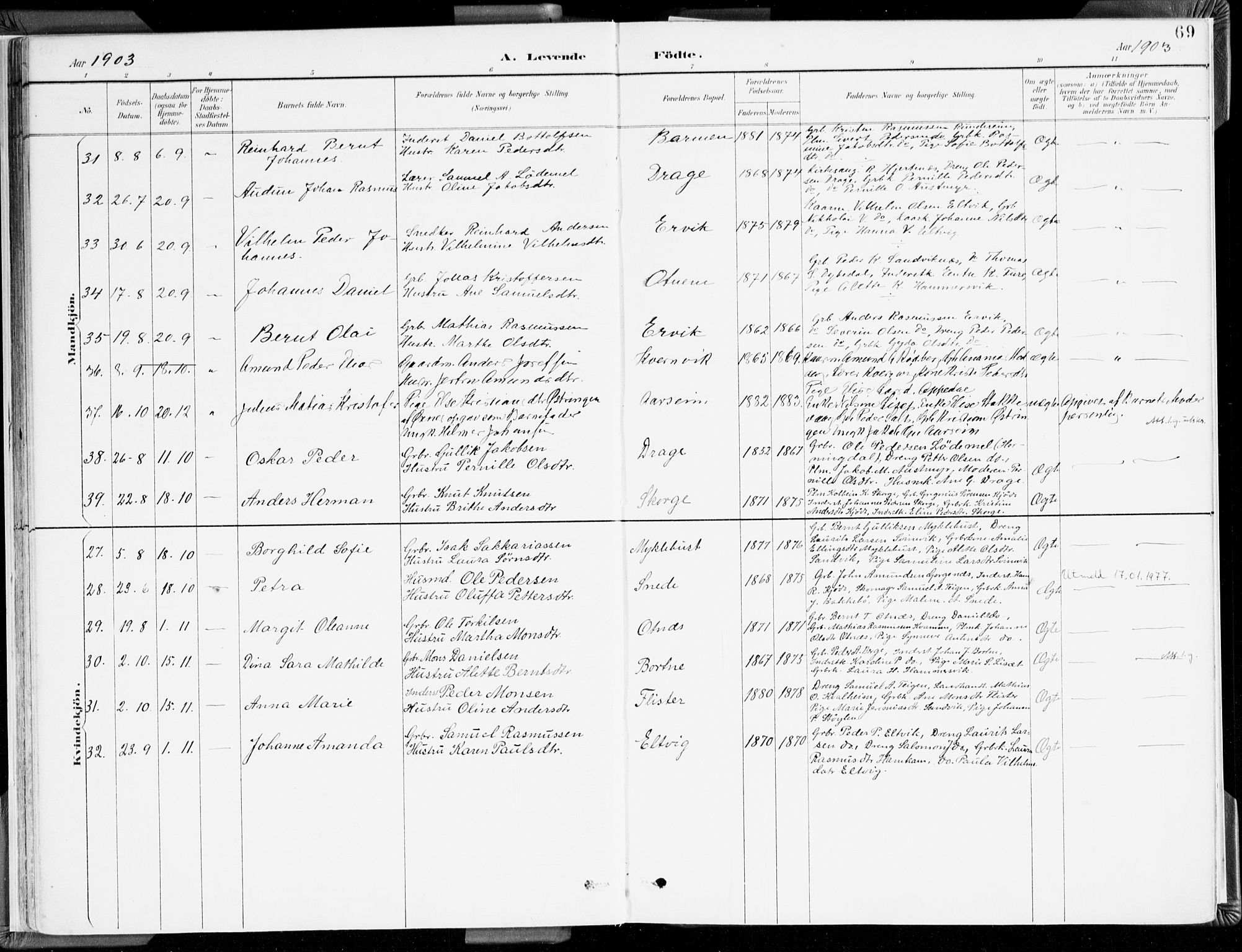 Selje sokneprestembete, AV/SAB-A-99938/H/Ha/Haa/Haab: Parish register (official) no. B 2, 1891-1907, p. 69