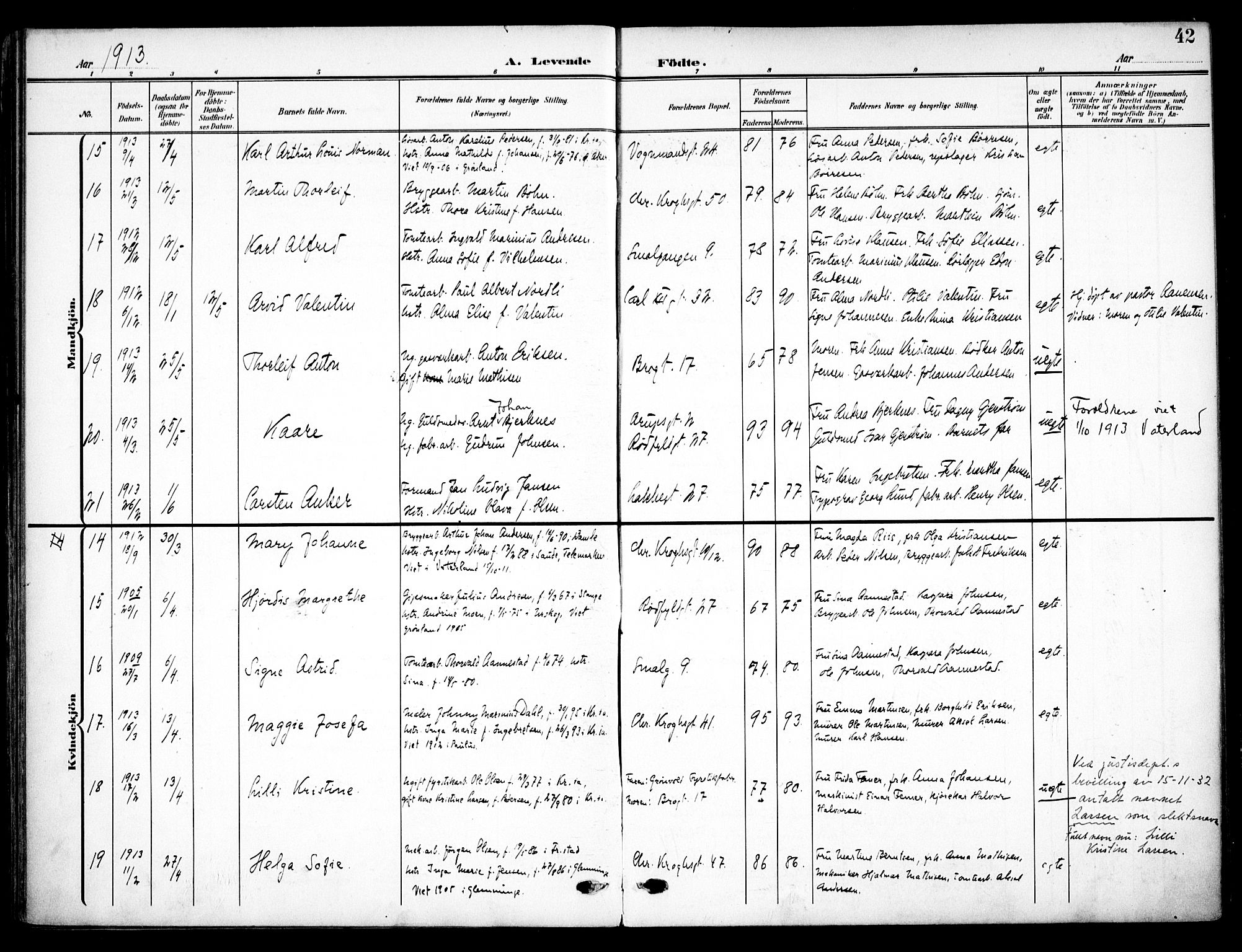 Vaterland prestekontor Kirkebøker, AV/SAO-A-10880/F/Fa/L0001: Parish register (official) no. 1, 1907-1930, p. 42