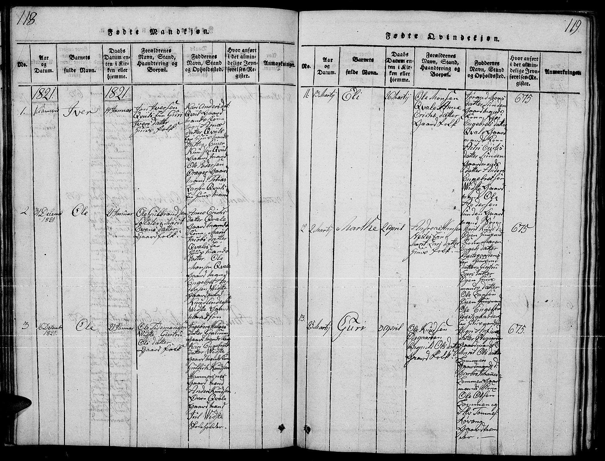 Slidre prestekontor, SAH/PREST-134/H/Ha/Hab/L0001: Parish register (copy) no. 1, 1814-1838, p. 118-119