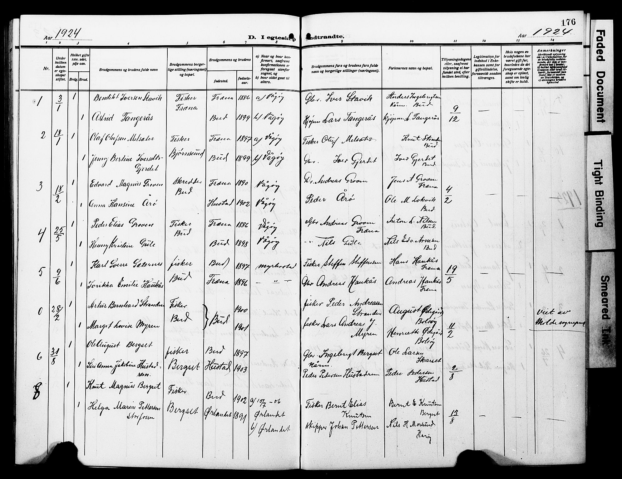 Ministerialprotokoller, klokkerbøker og fødselsregistre - Møre og Romsdal, AV/SAT-A-1454/566/L0774: Parish register (copy) no. 566C03, 1910-1929, p. 176