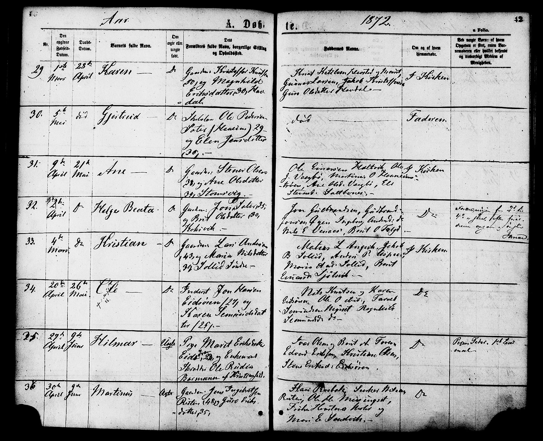 Ministerialprotokoller, klokkerbøker og fødselsregistre - Møre og Romsdal, AV/SAT-A-1454/586/L0986: Parish register (official) no. 586A12, 1867-1878, p. 42