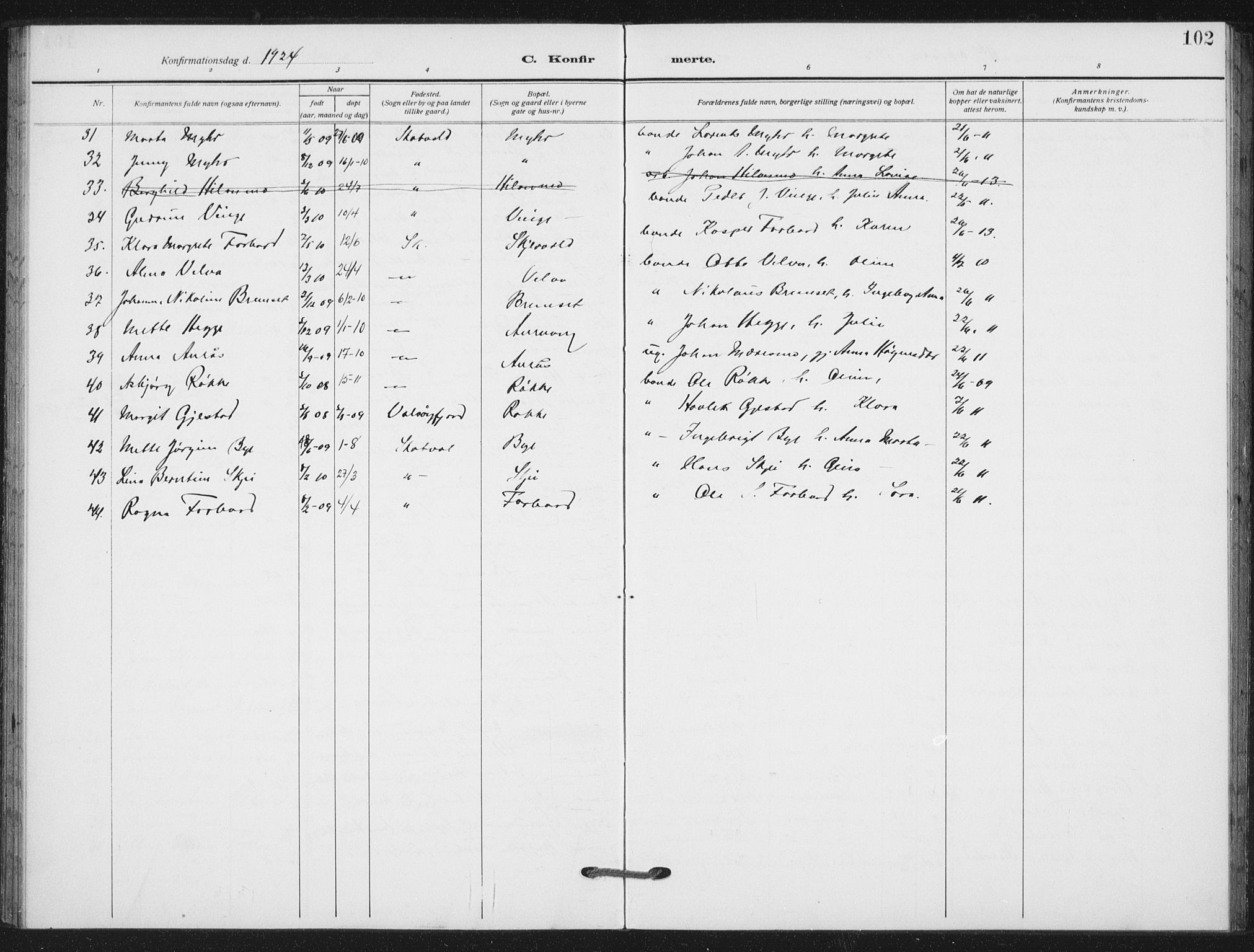 Ministerialprotokoller, klokkerbøker og fødselsregistre - Nord-Trøndelag, SAT/A-1458/712/L0102: Parish register (official) no. 712A03, 1916-1929, p. 102