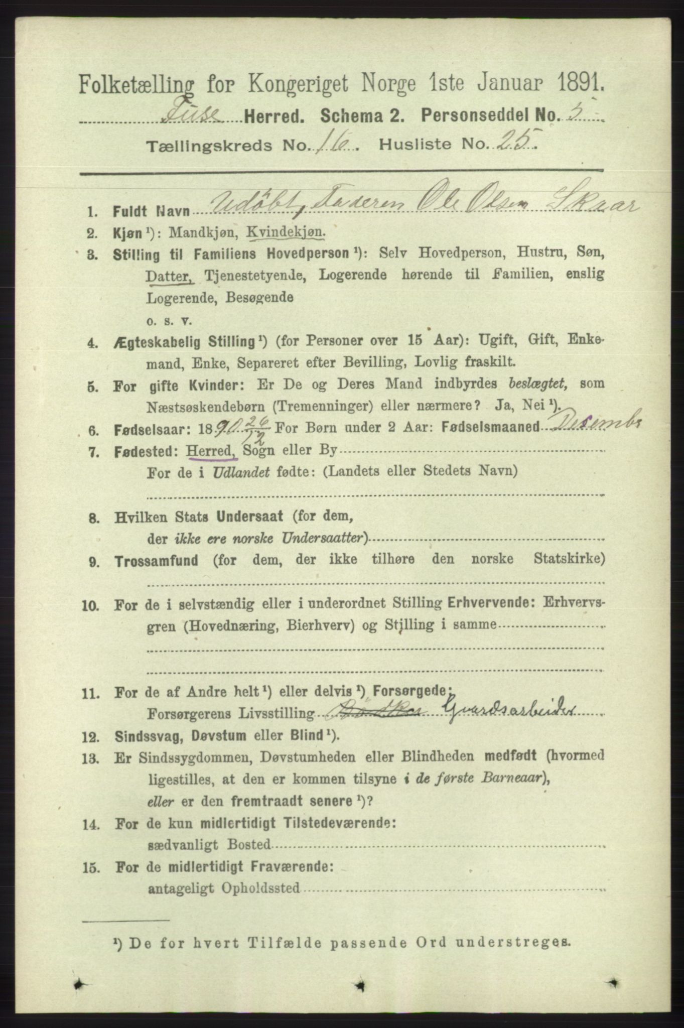 RA, 1891 census for 1241 Fusa, 1891, p. 3743