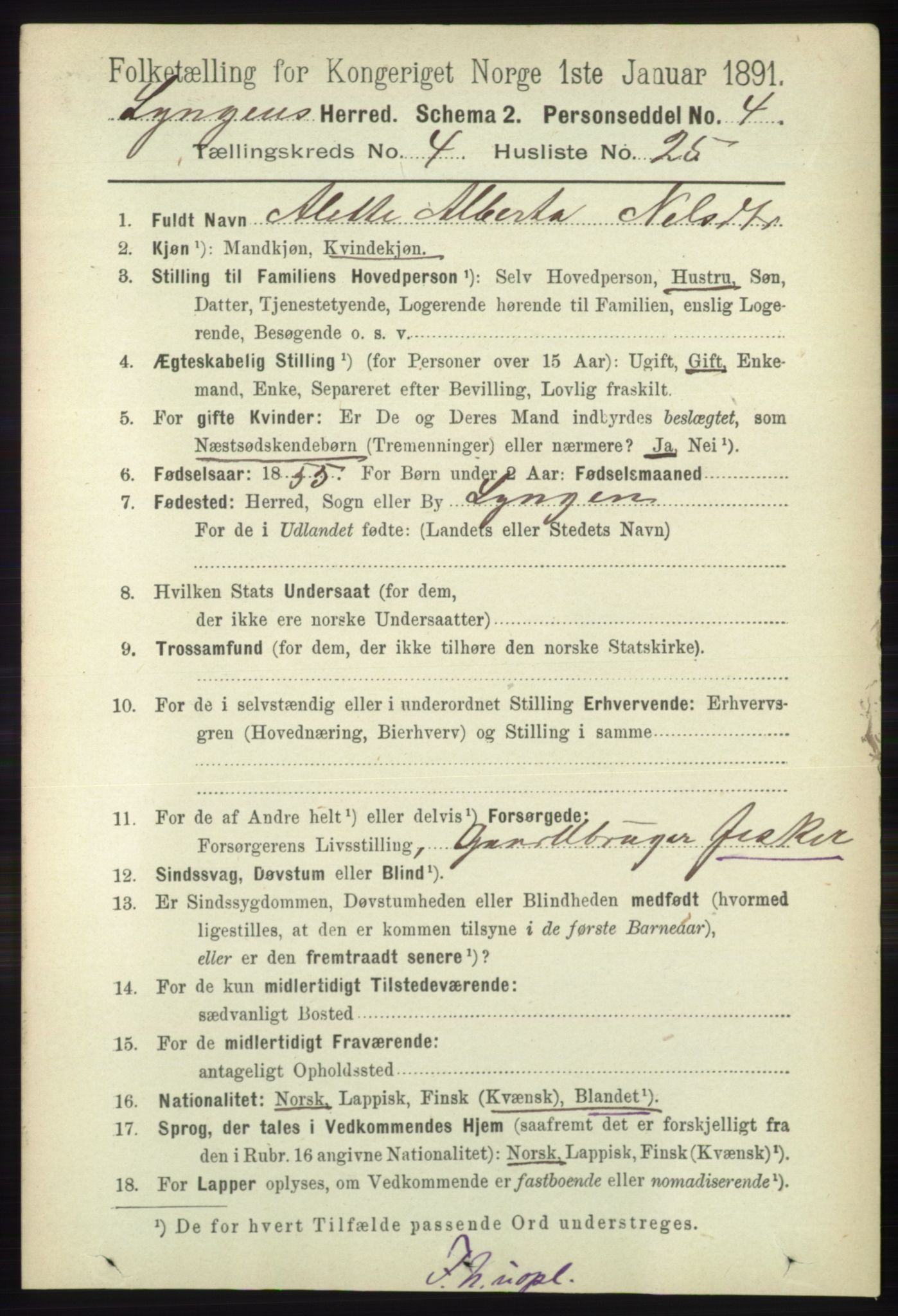 RA, 1891 census for 1938 Lyngen, 1891, p. 3868