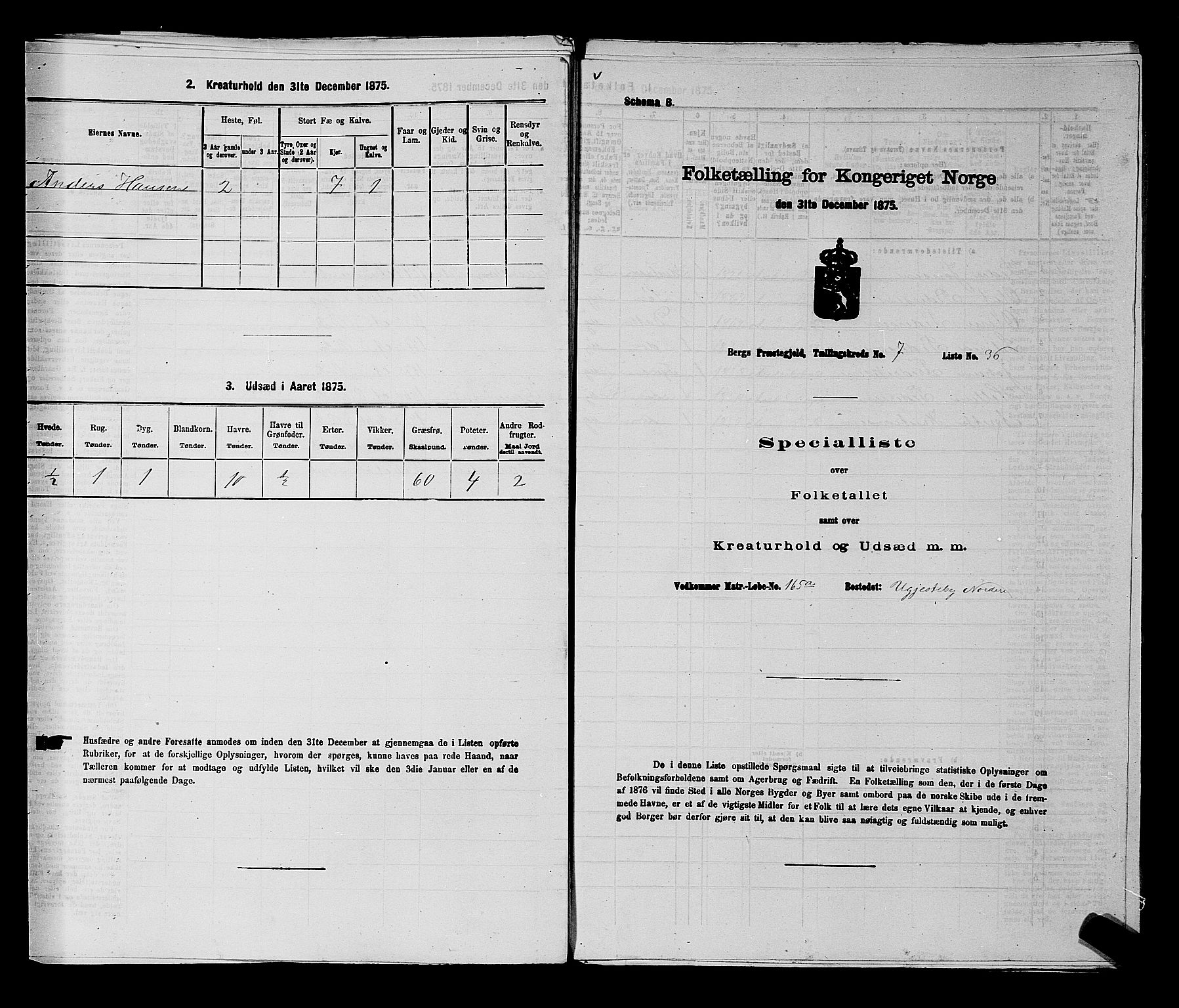 RA, 1875 census for 0116P Berg, 1875, p. 1114