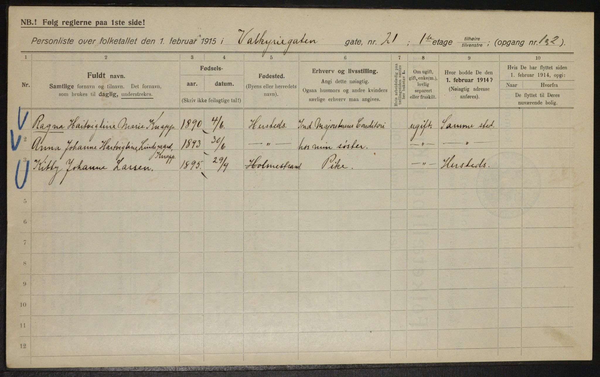 OBA, Municipal Census 1915 for Kristiania, 1915, p. 122525