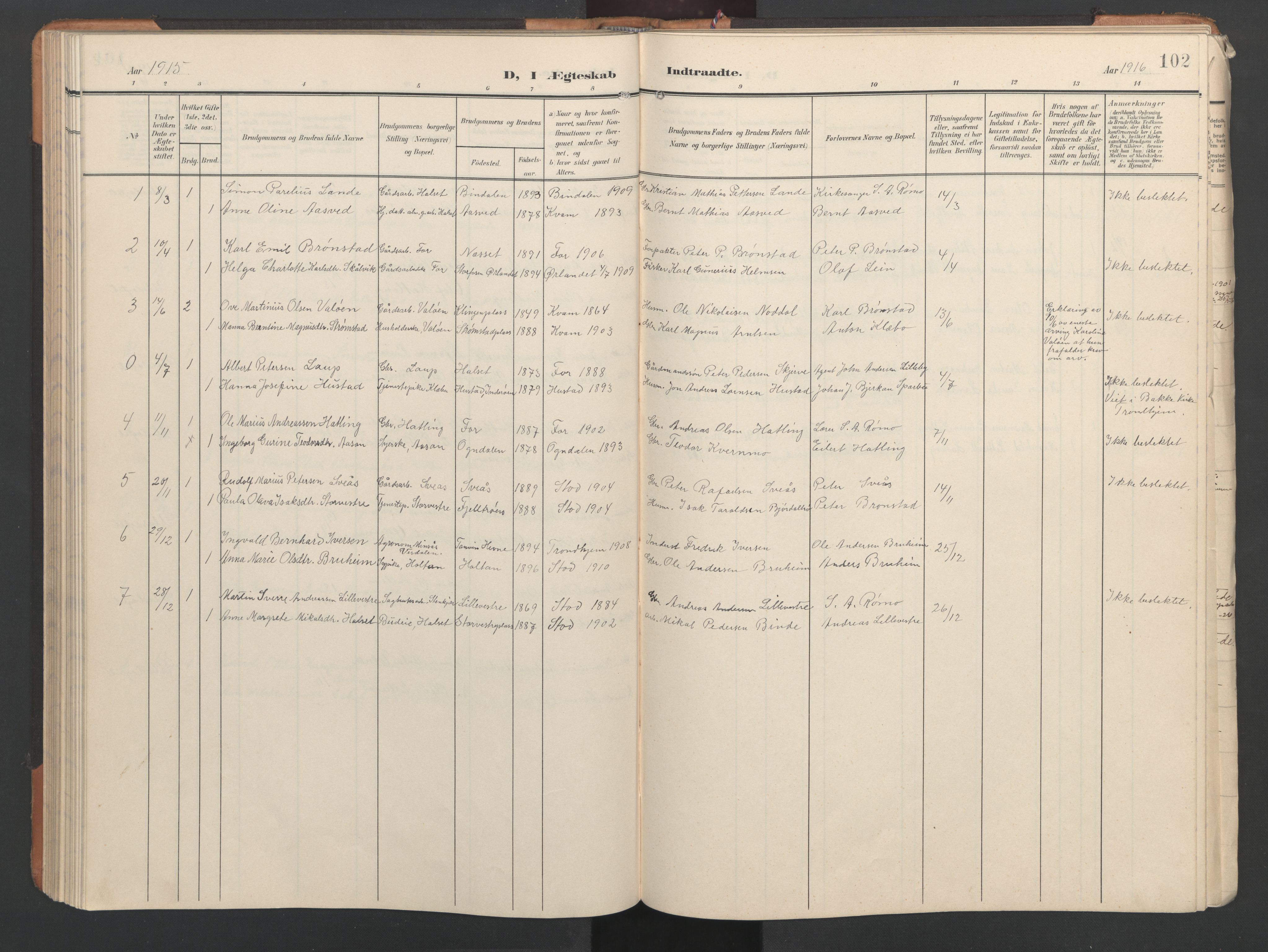 Ministerialprotokoller, klokkerbøker og fødselsregistre - Nord-Trøndelag, SAT/A-1458/746/L0455: Parish register (copy) no. 746C01, 1908-1933, p. 102