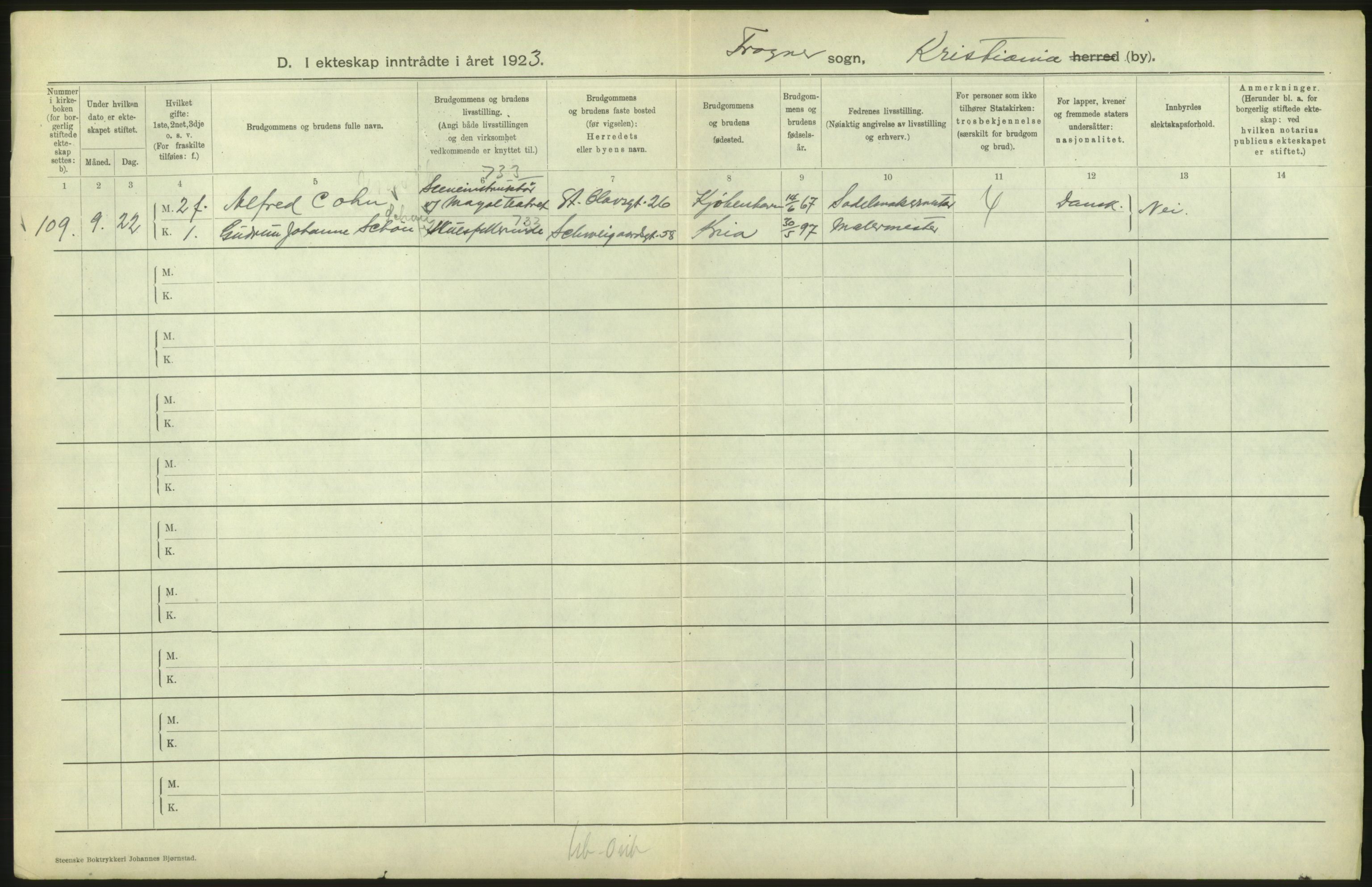 Statistisk sentralbyrå, Sosiodemografiske emner, Befolkning, AV/RA-S-2228/D/Df/Dfc/Dfcc/L0008: Kristiania: Gifte, 1923, p. 320