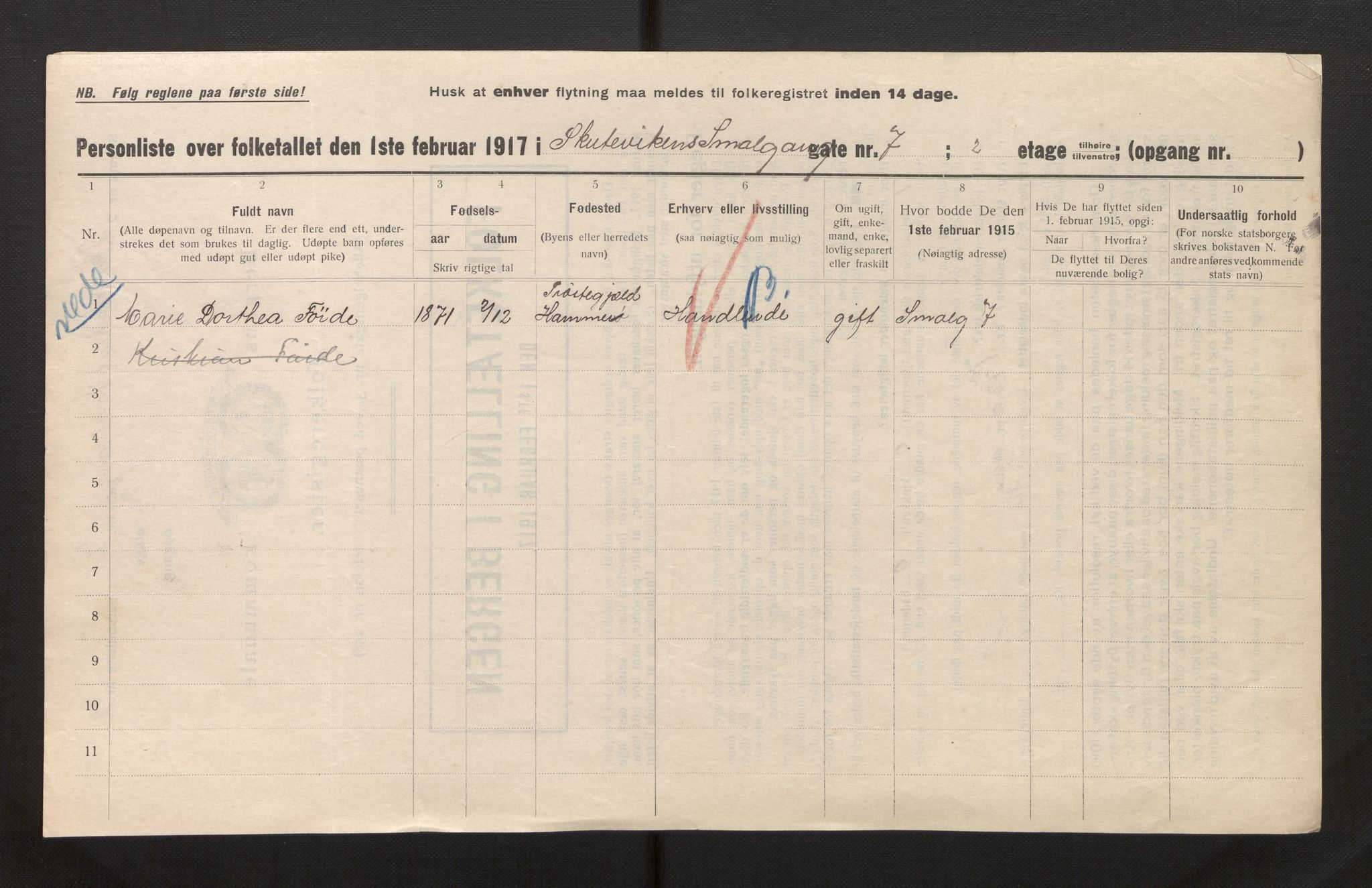 SAB, Municipal Census 1917 for Bergen, 1917, p. 35837