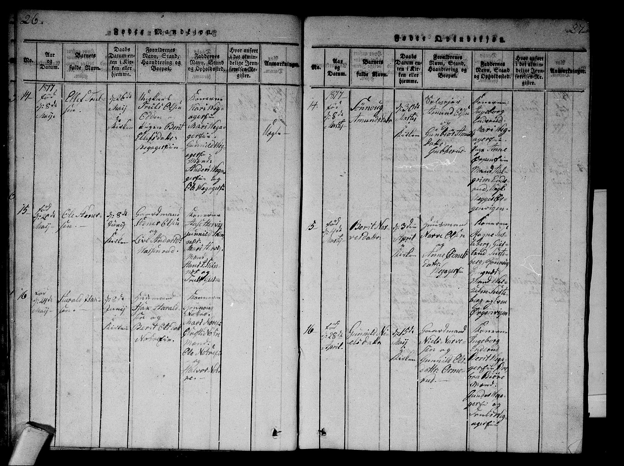 Krødsherad kirkebøker, AV/SAKO-A-19/F/Fa/L0001: Parish register (official) no. 1, 1815-1829, p. 26-27