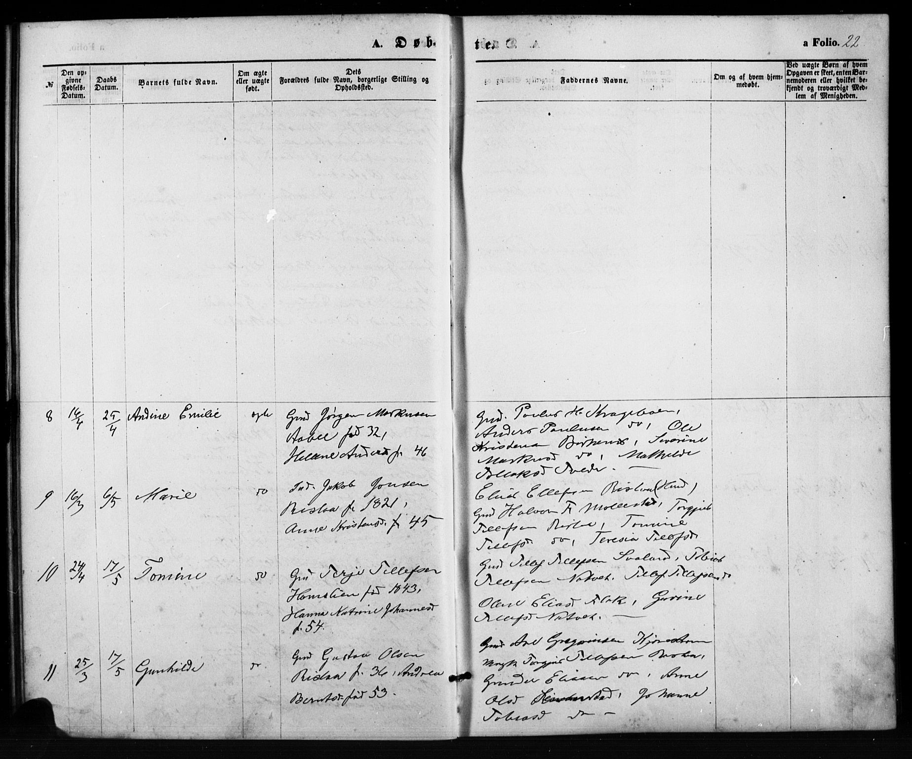 Birkenes sokneprestkontor, SAK/1111-0004/F/Fb/L0003: Parish register (copy) no. B 3, 1876-1892, p. 22