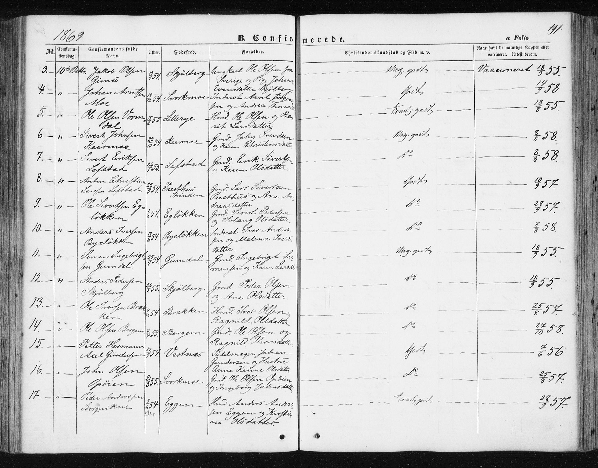 Ministerialprotokoller, klokkerbøker og fødselsregistre - Sør-Trøndelag, AV/SAT-A-1456/668/L0806: Parish register (official) no. 668A06, 1854-1869, p. 197