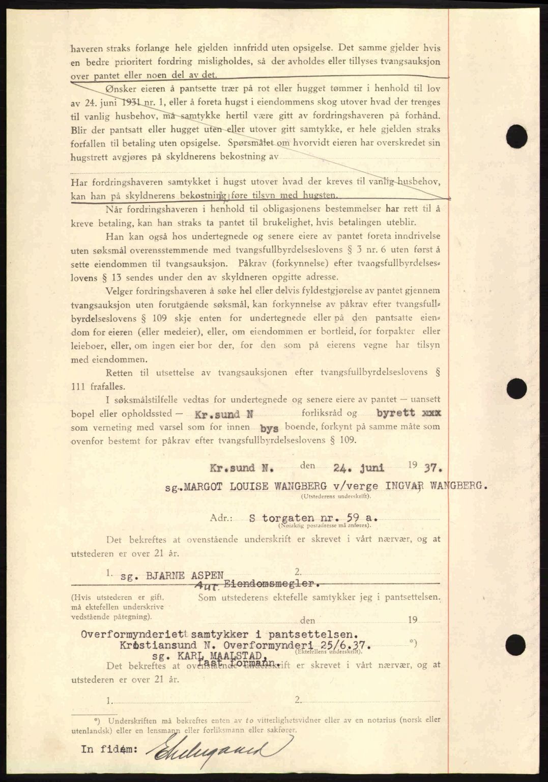 Kristiansund byfogd, AV/SAT-A-4587/A/27: Mortgage book no. 29, 1936-1937, Diary no: : 381/1937
