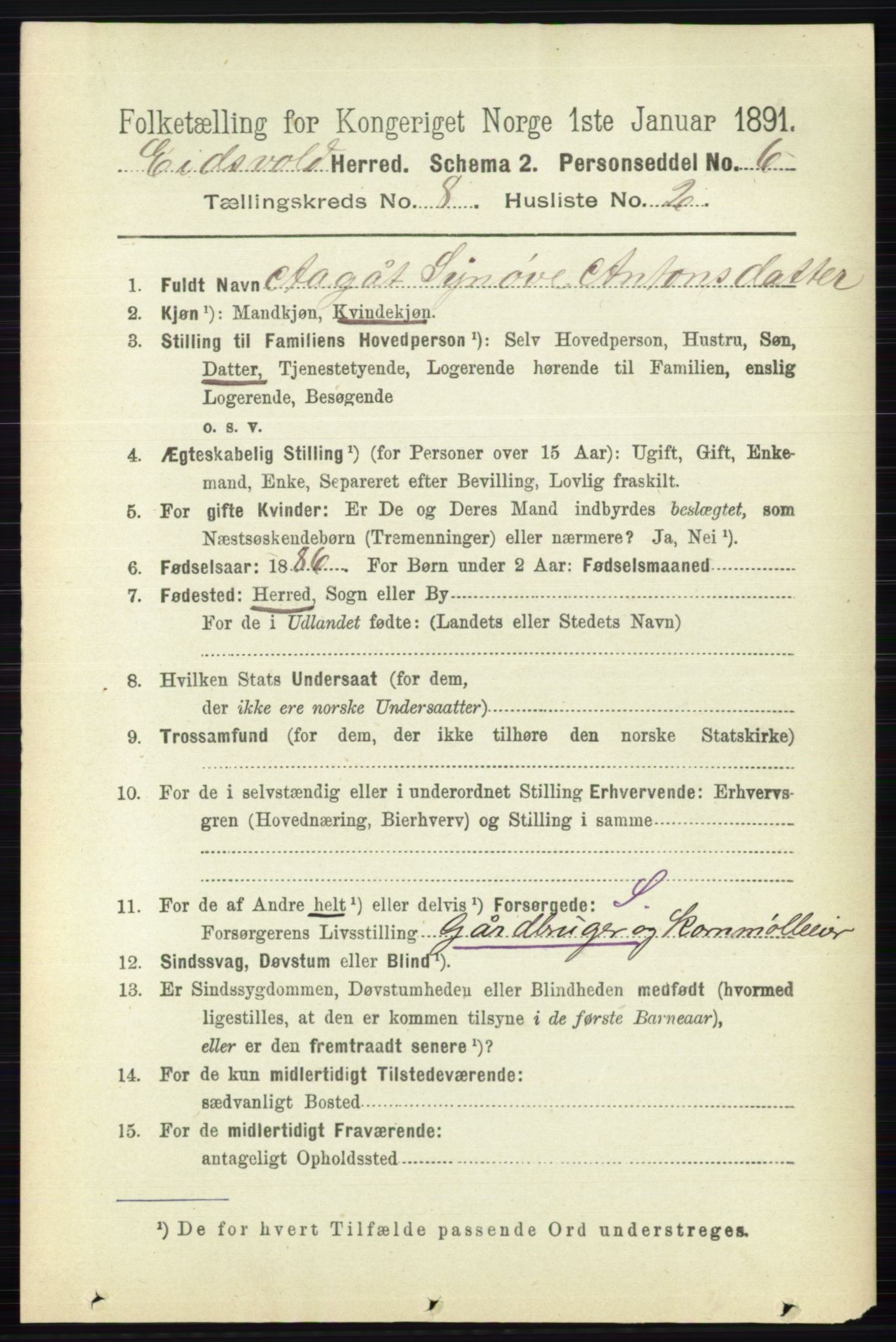 RA, 1891 census for 0237 Eidsvoll, 1891, p. 5282