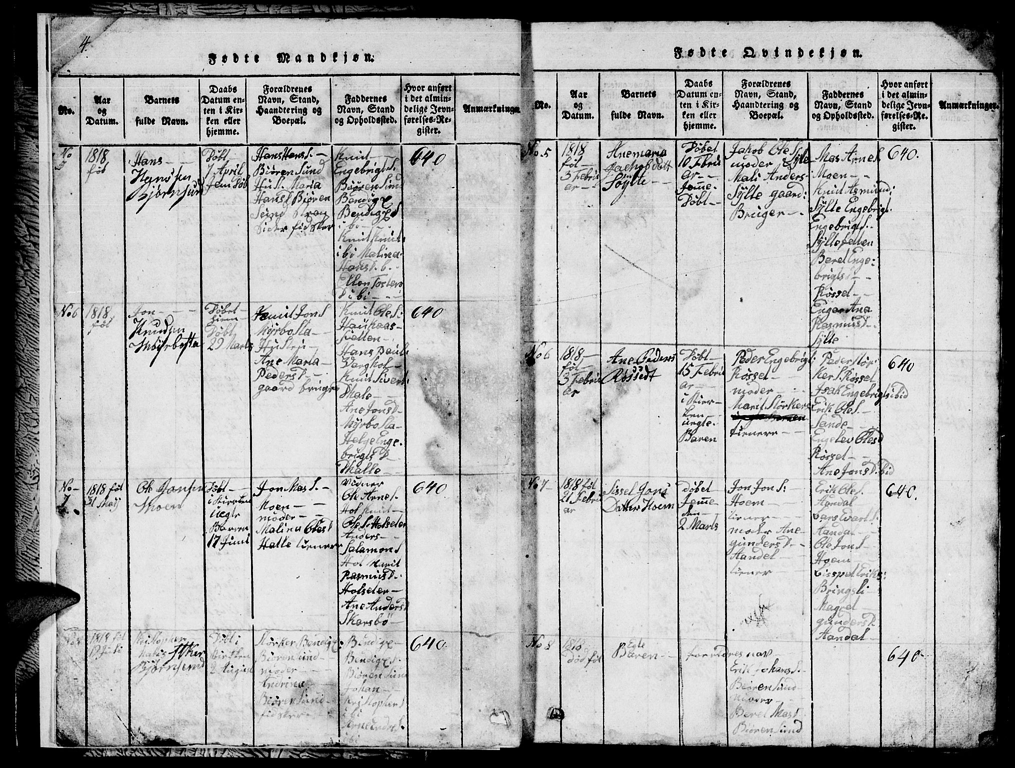 Ministerialprotokoller, klokkerbøker og fødselsregistre - Møre og Romsdal, SAT/A-1454/565/L0752: Parish register (copy) no. 565C01, 1817-1844, p. 4-5