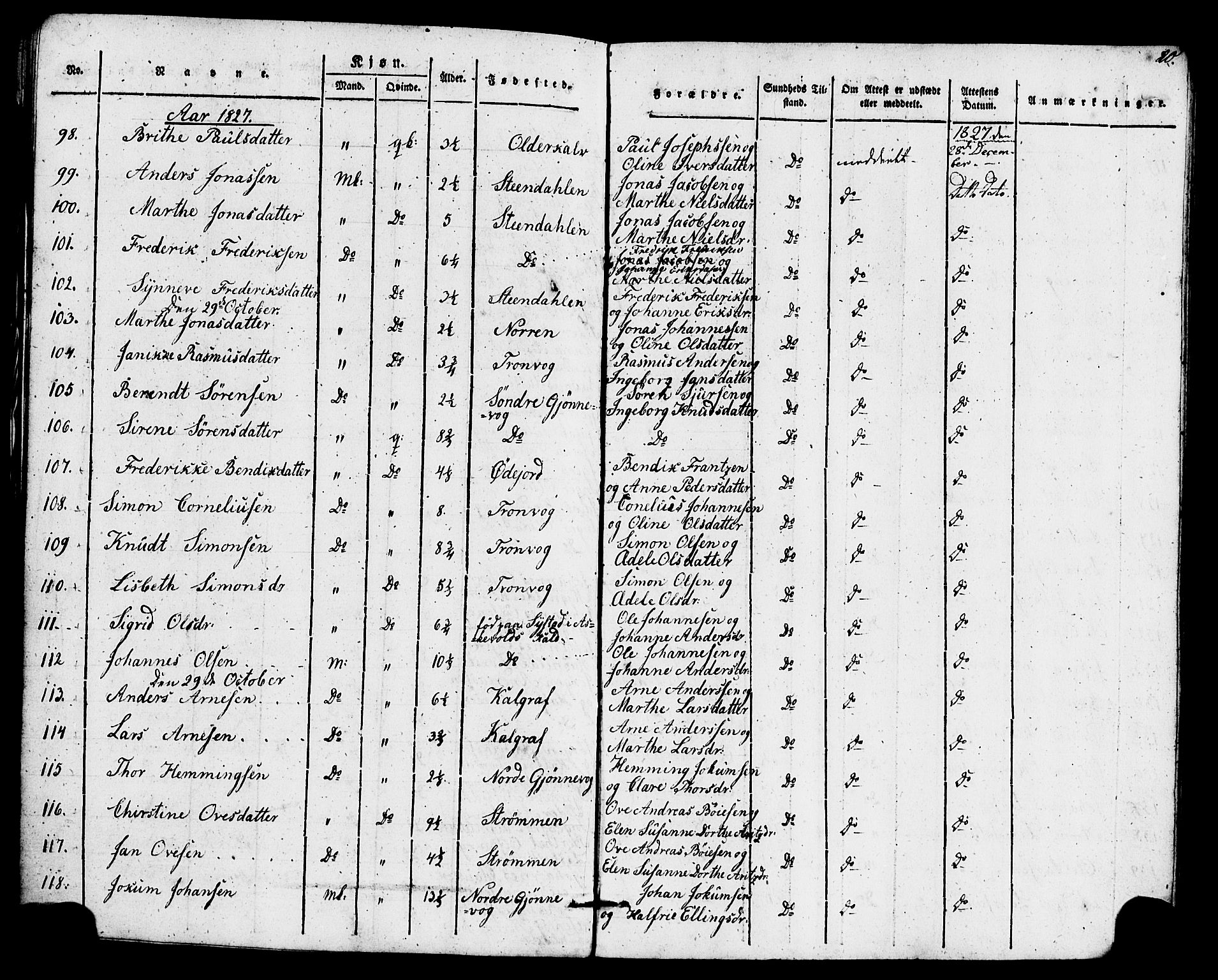 Gulen sokneprestembete, AV/SAB-A-80201/H/Haa/Haaa/L0026: Parish register (official) no. A 26, 1826-1842, p. 20