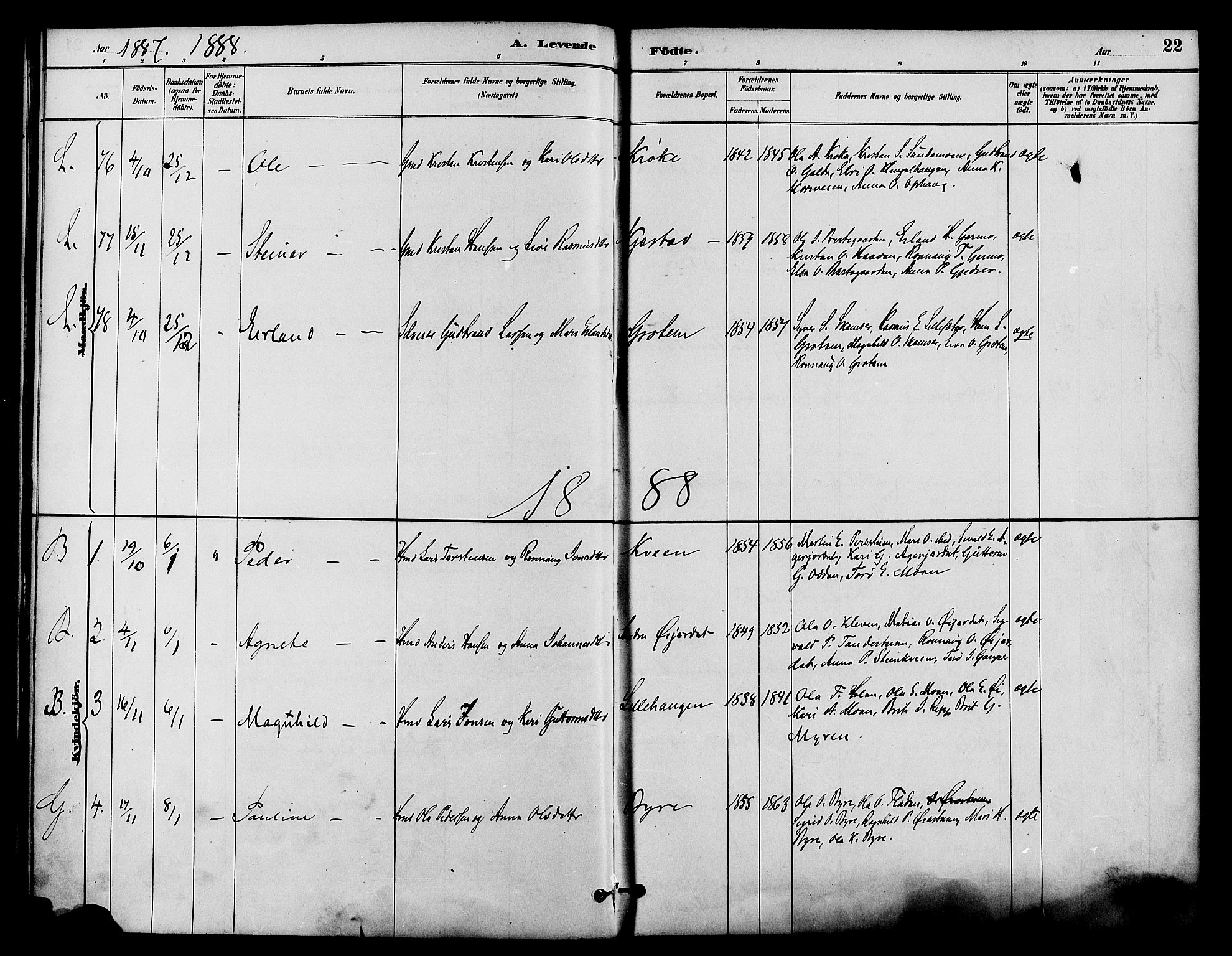 Lom prestekontor, AV/SAH-PREST-070/K/L0008: Parish register (official) no. 8, 1885-1898, p. 22