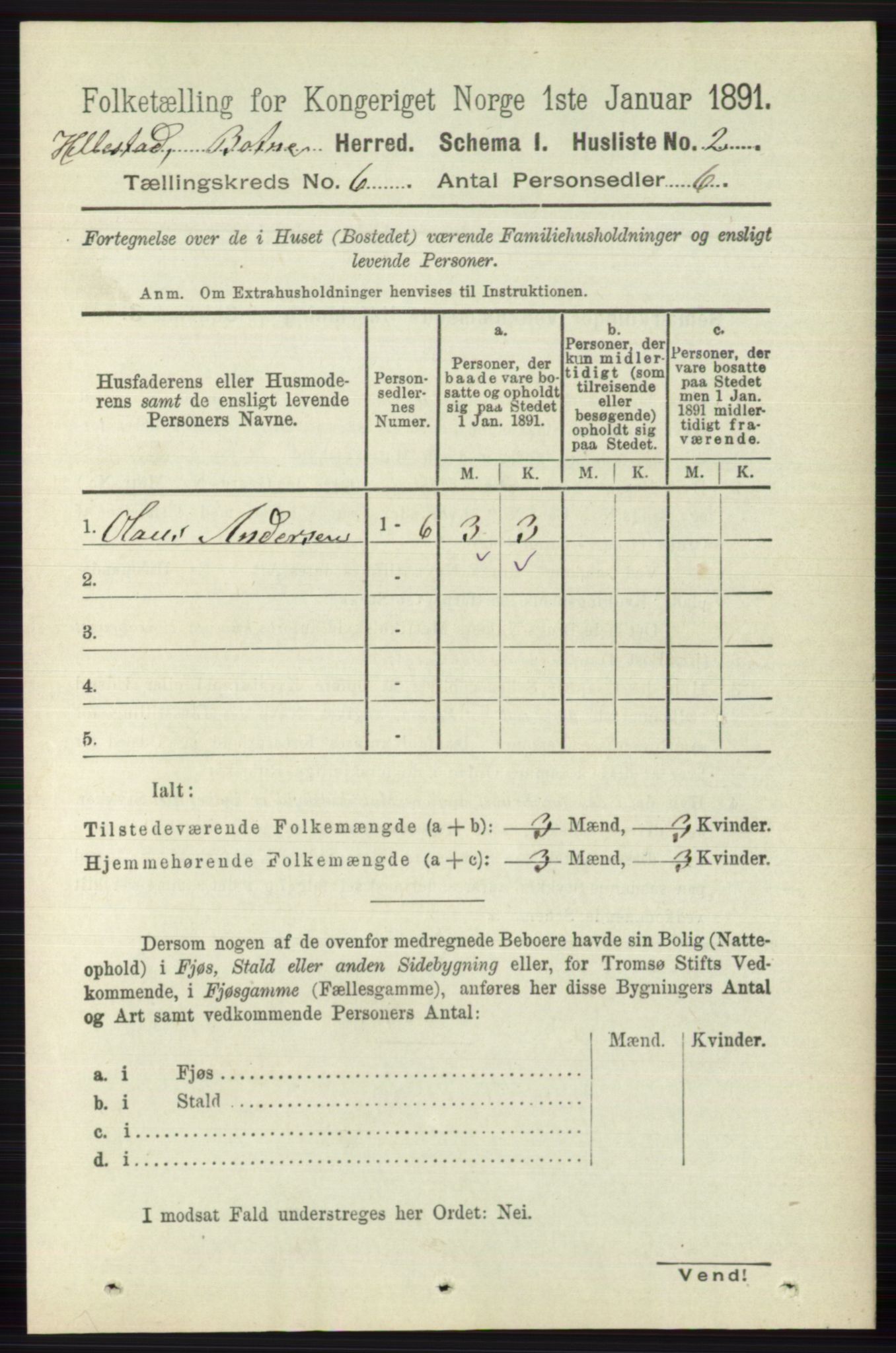 RA, 1891 census for 0715 Botne, 1891, p. 2218