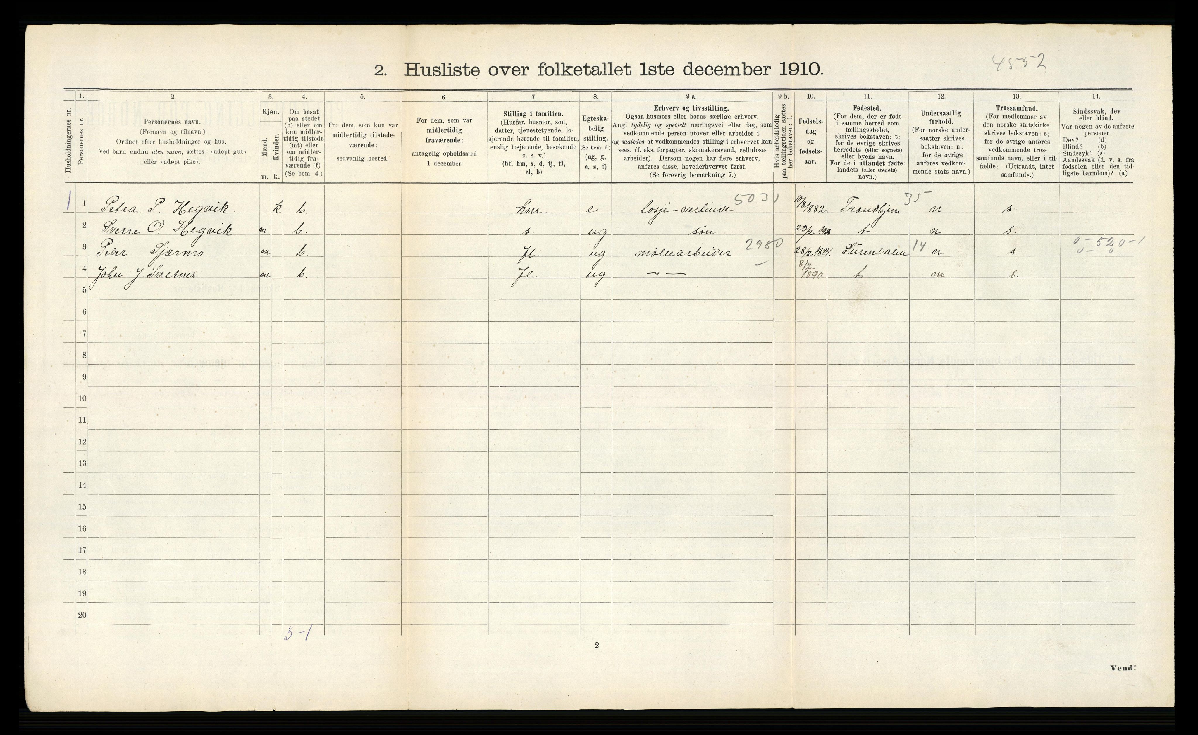 RA, 1910 census for Buvik, 1910, p. 20