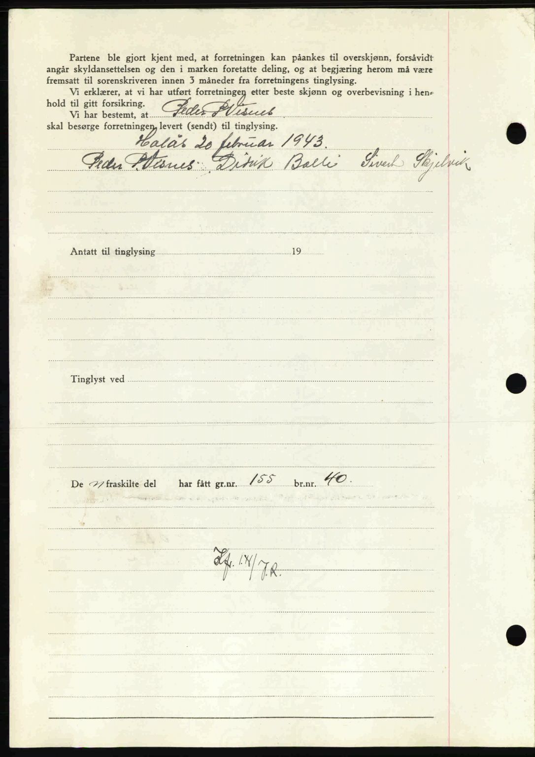 Nordmøre sorenskriveri, AV/SAT-A-4132/1/2/2Ca: Mortgage book no. A95, 1943-1943, Diary no: : 997/1943