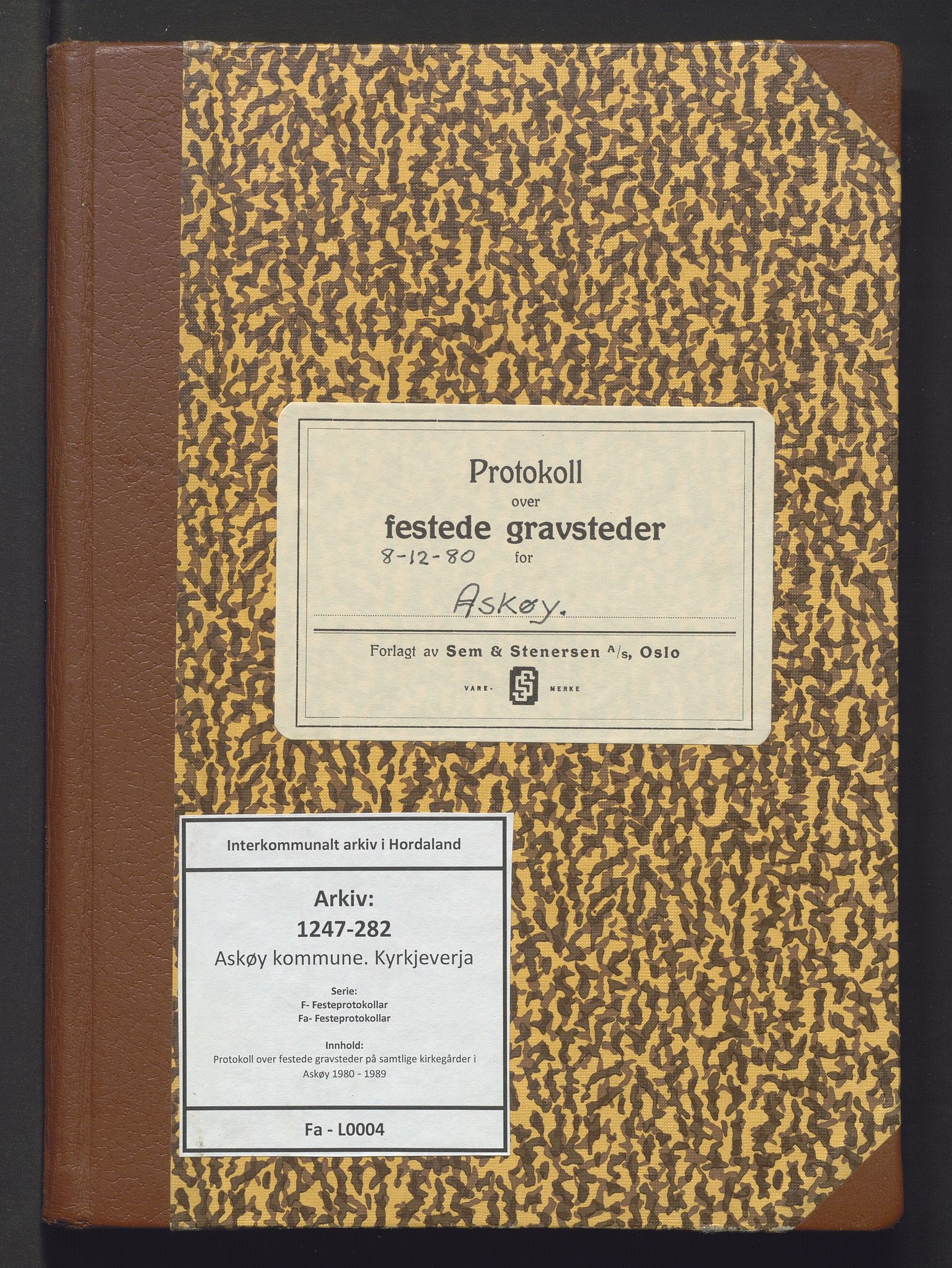 Askøy kommune. Kyrkjeverja, IKAH/1247-282/F/Fa/L0004: Protokoll over festede gravsteder på samtlige kirkegårder i Askøy, 1980-1989