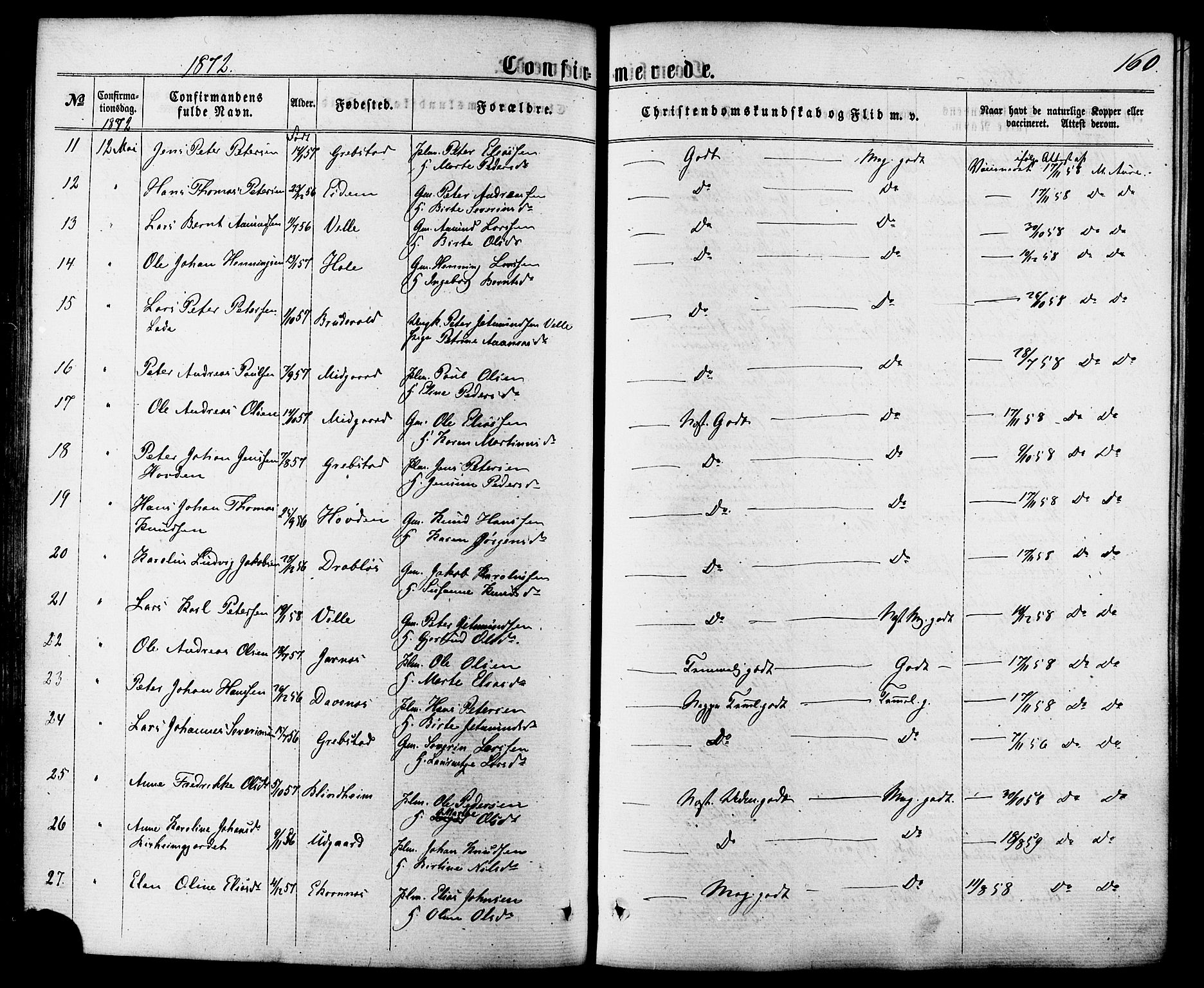 Ministerialprotokoller, klokkerbøker og fødselsregistre - Møre og Romsdal, SAT/A-1454/522/L0314: Parish register (official) no. 522A09, 1863-1877, p. 160