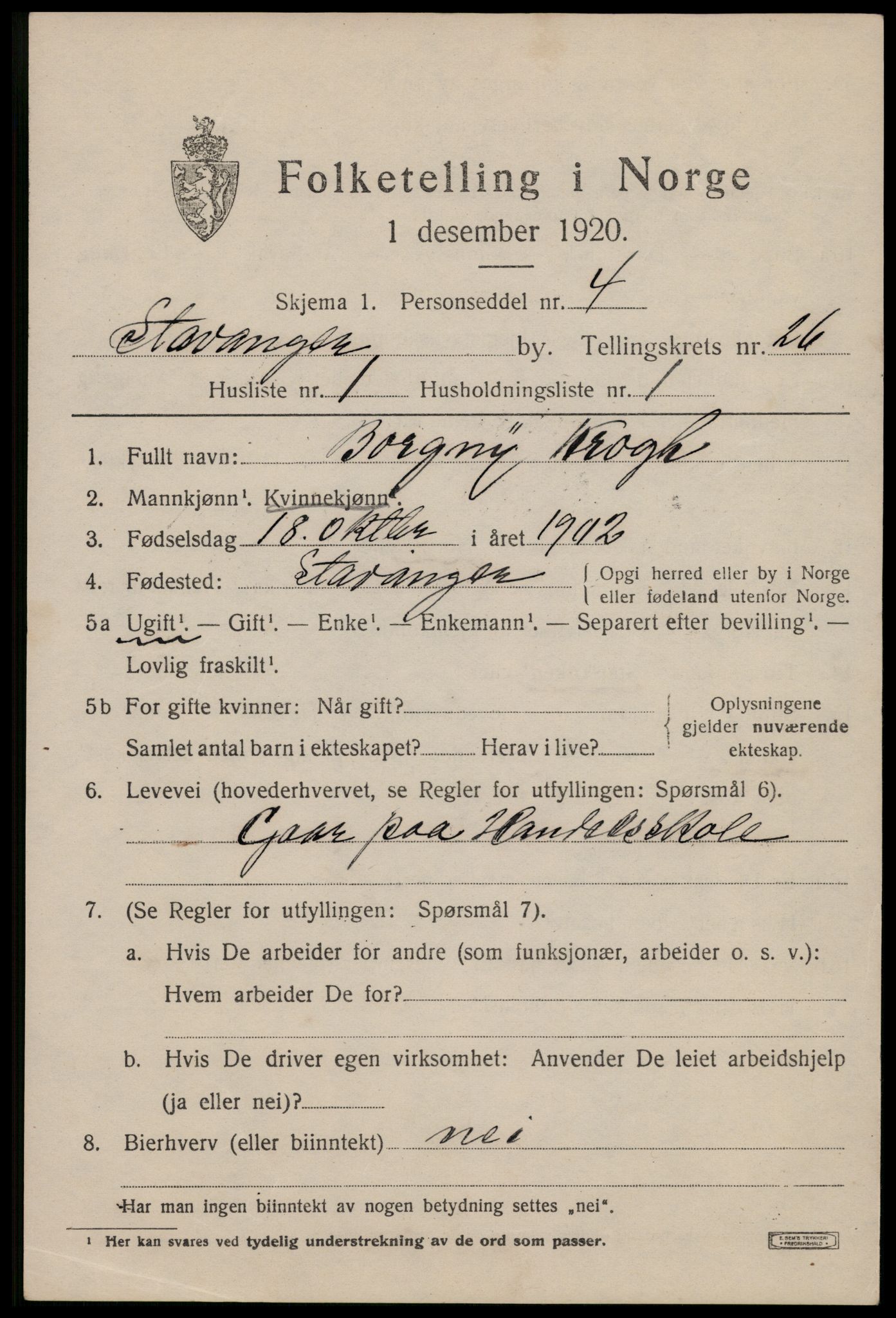 SAST, 1920 census for Stavanger, 1920, p. 77786