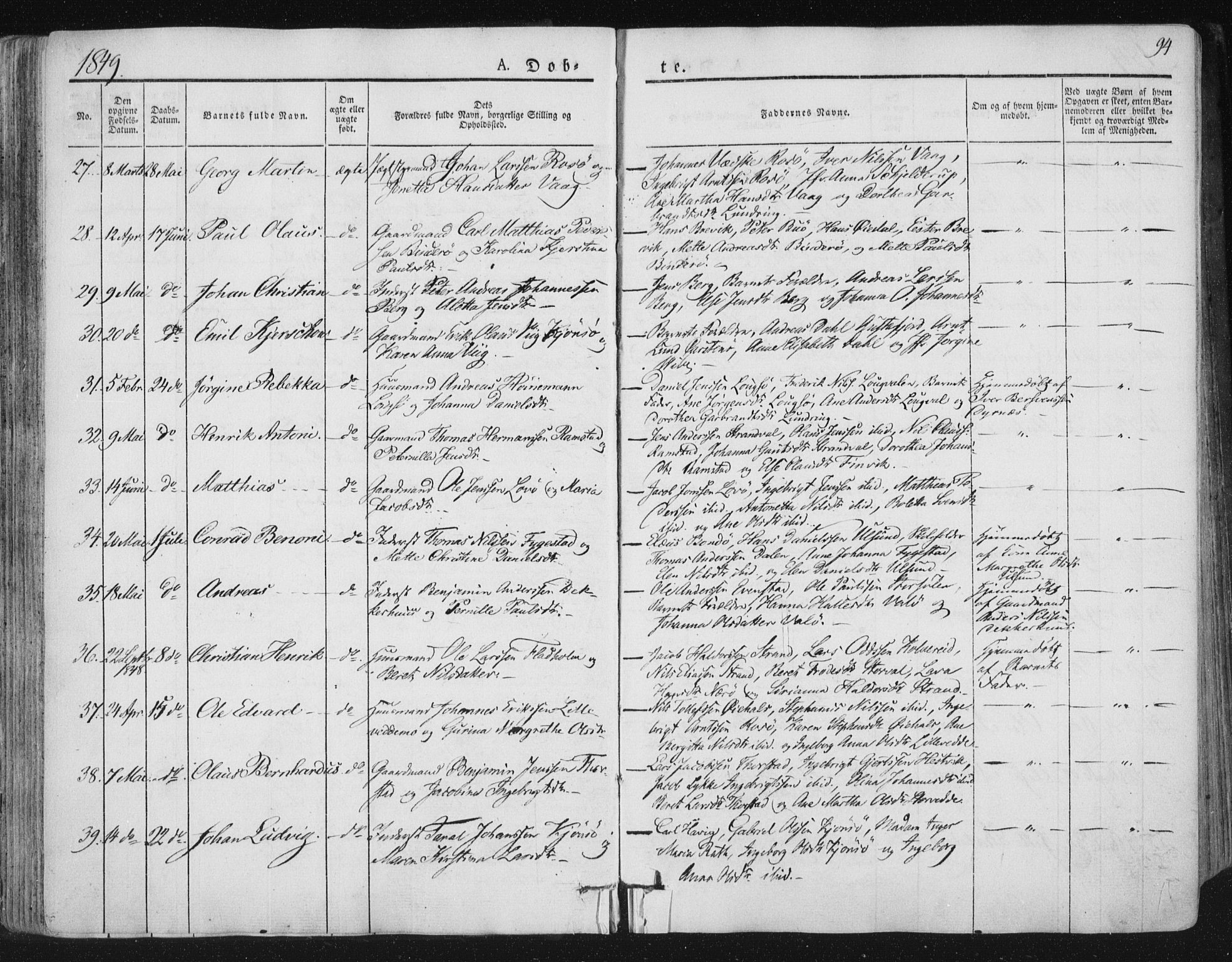 Ministerialprotokoller, klokkerbøker og fødselsregistre - Nord-Trøndelag, SAT/A-1458/784/L0669: Parish register (official) no. 784A04, 1829-1859, p. 94