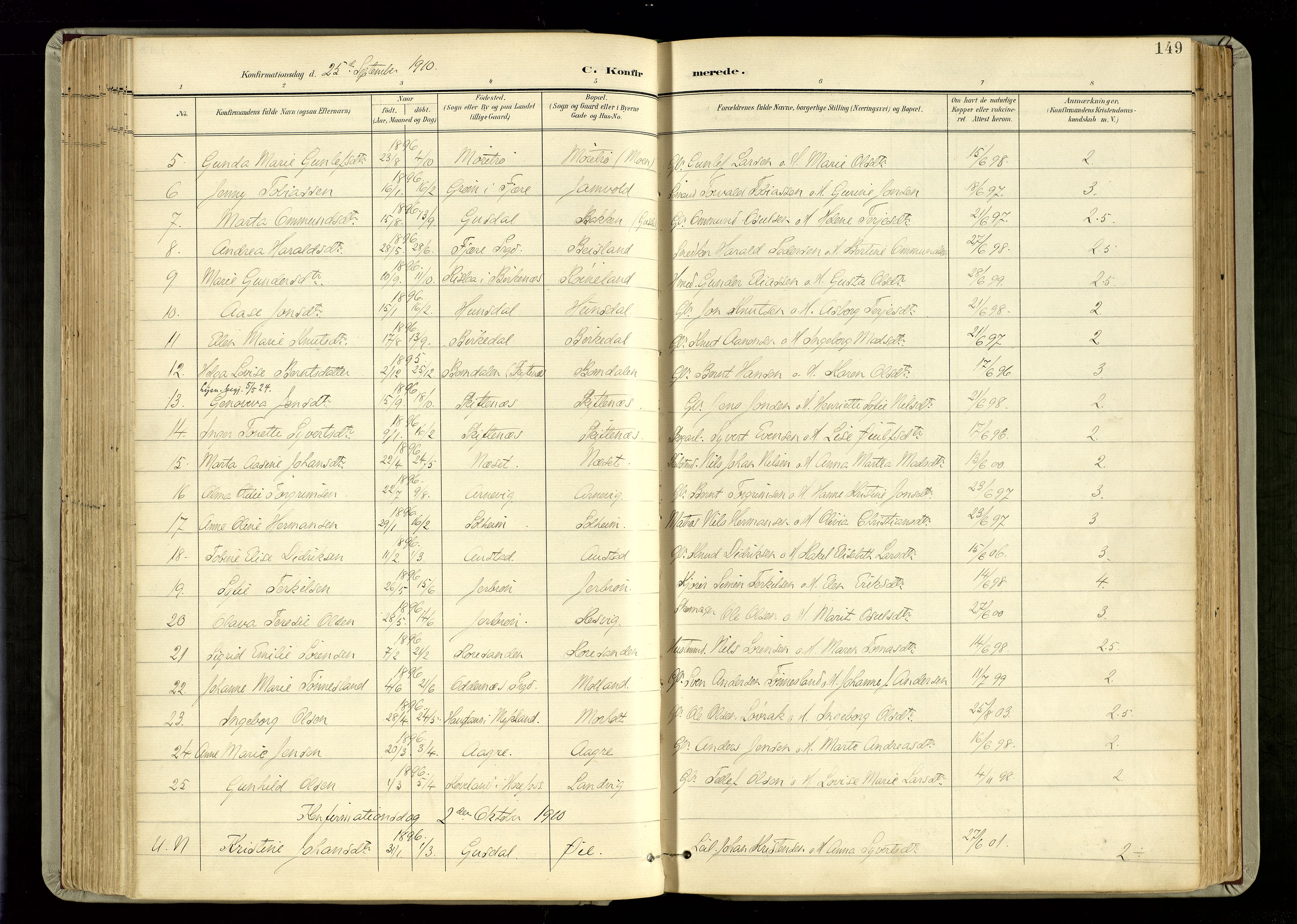 Hommedal sokneprestkontor, SAK/1111-0023/F/Fa/Fab/L0007: Parish register (official) no. A 7, 1898-1924, p. 149