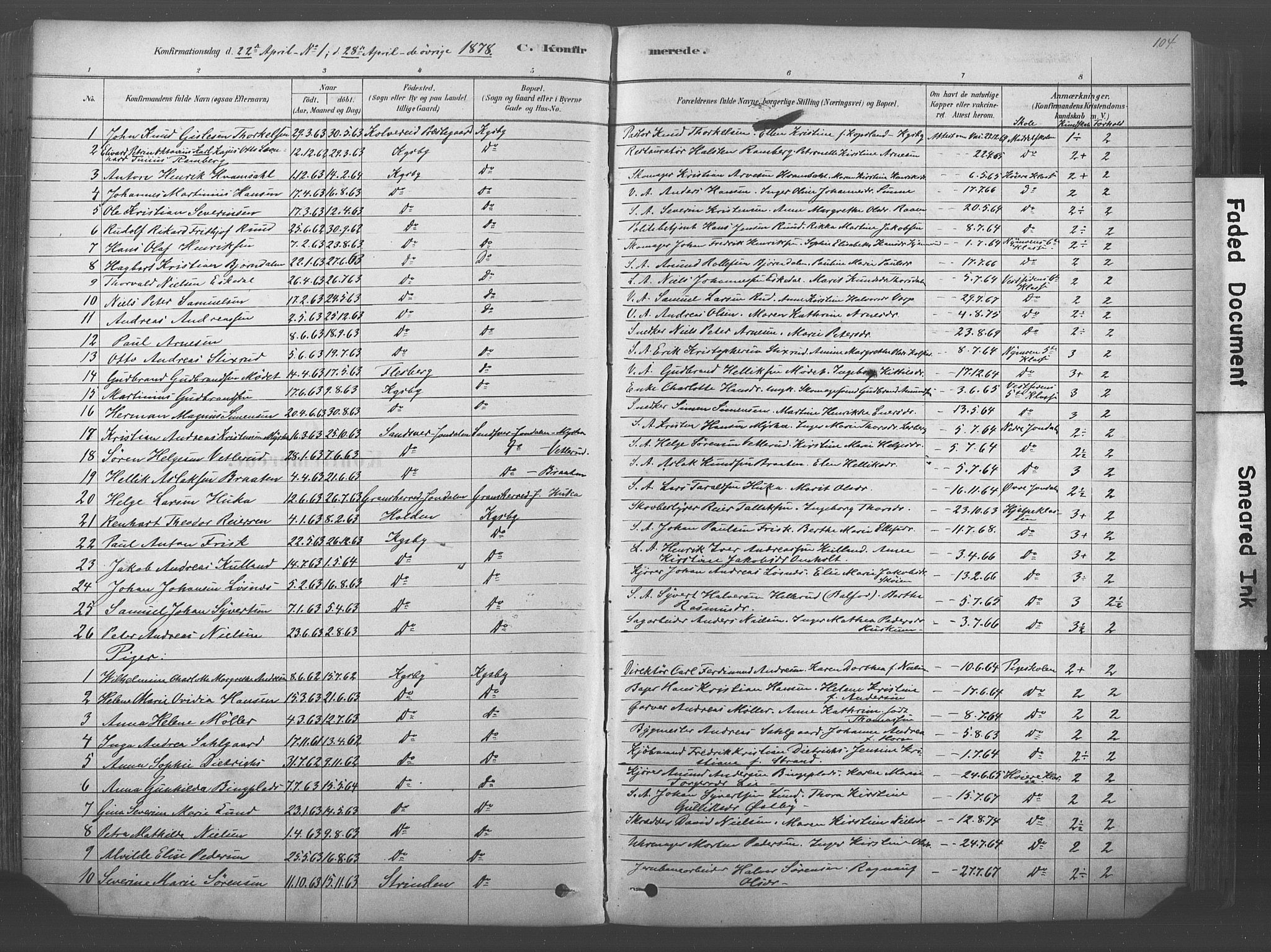 Kongsberg kirkebøker, SAKO/A-22/F/Fb/L0001: Parish register (official) no. II 1, 1878-1886, p. 104